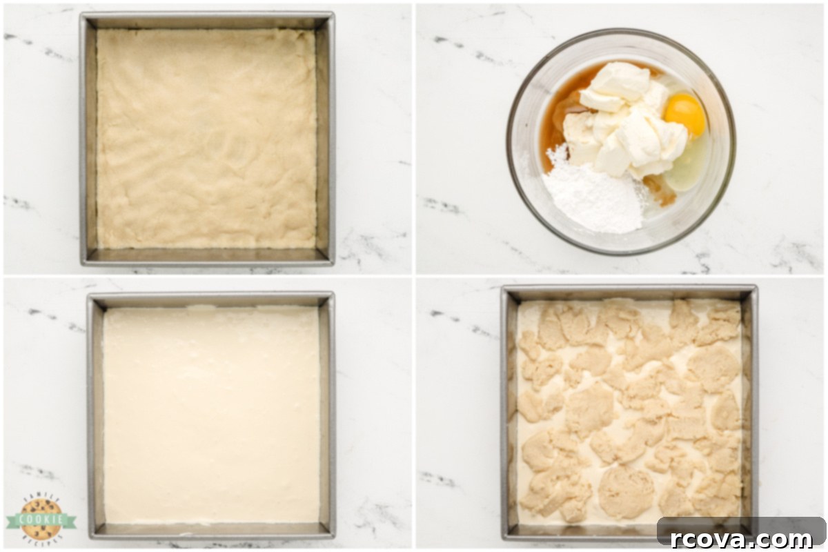 Sugar Cookie Cheesecake Bars 4 Step by step instructions on how to make Cheesecake Sugar Cookie Bars.