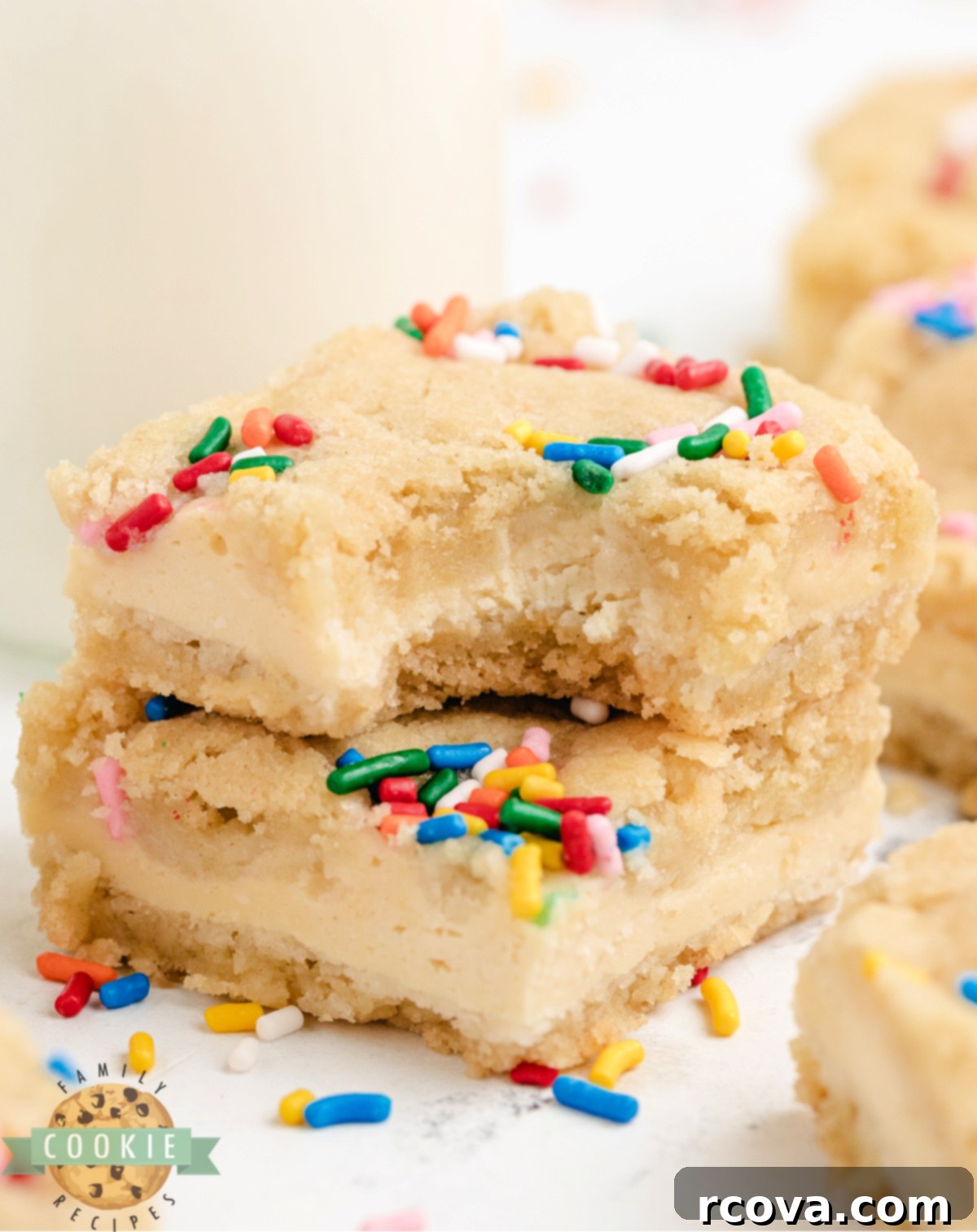 Sugar Cookie Cheesecake Bars 8 Cheesecake Sugar Cookie Bars are easy to make and delicious to eat! Just 6 ingredients for soft cookie crust and creamy cheesecake center.
