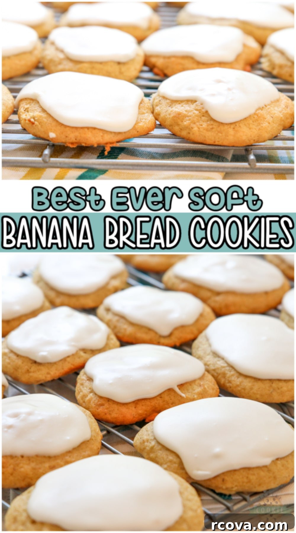 Banana Bread Cookie Bliss 12 A Pinterest-optimized image showcasing Banana Bread Cookies with vanilla glaze