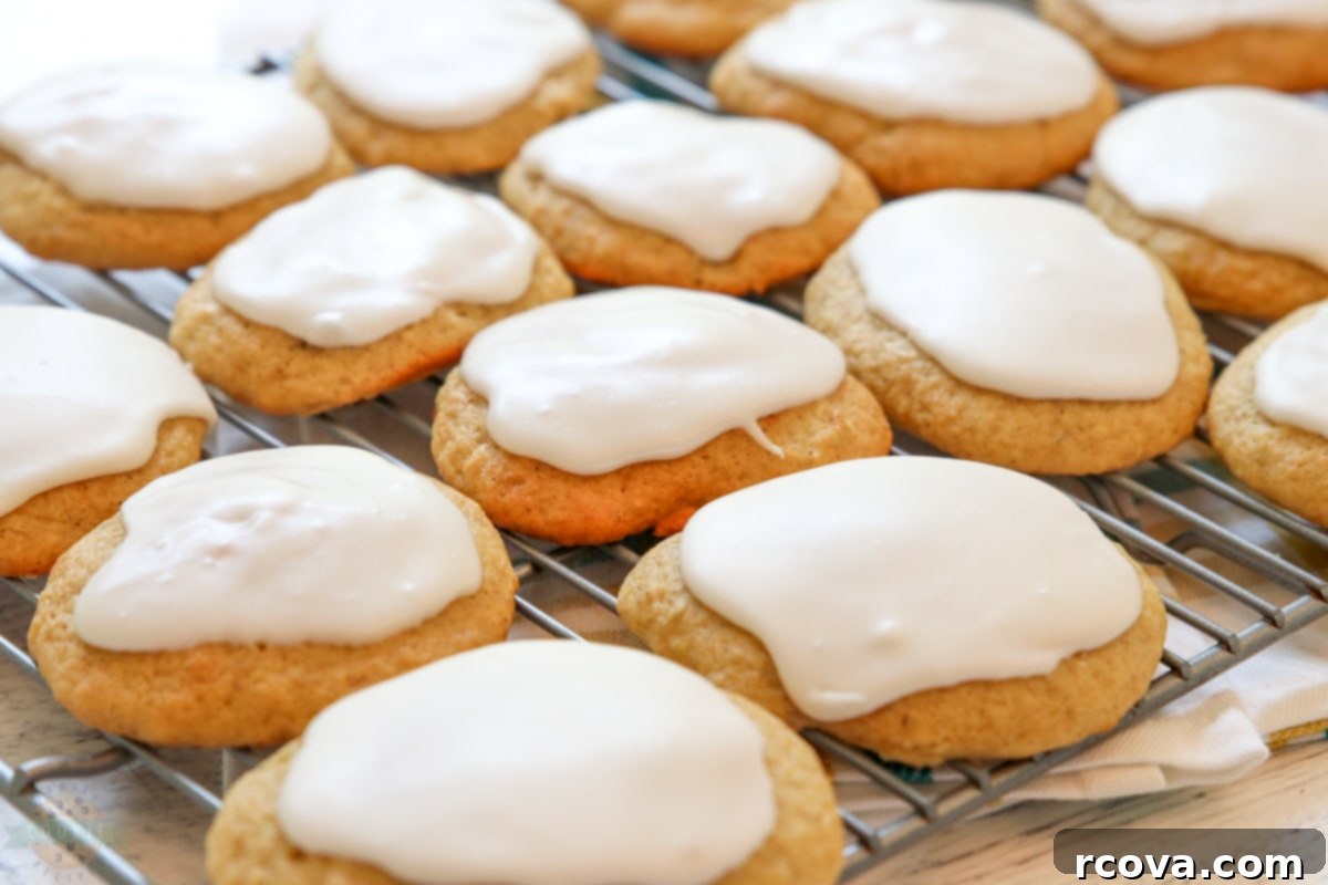 Banana Bread Cookie Bliss 8 Platter of finished Banana Bread Cookies with vanilla glaze