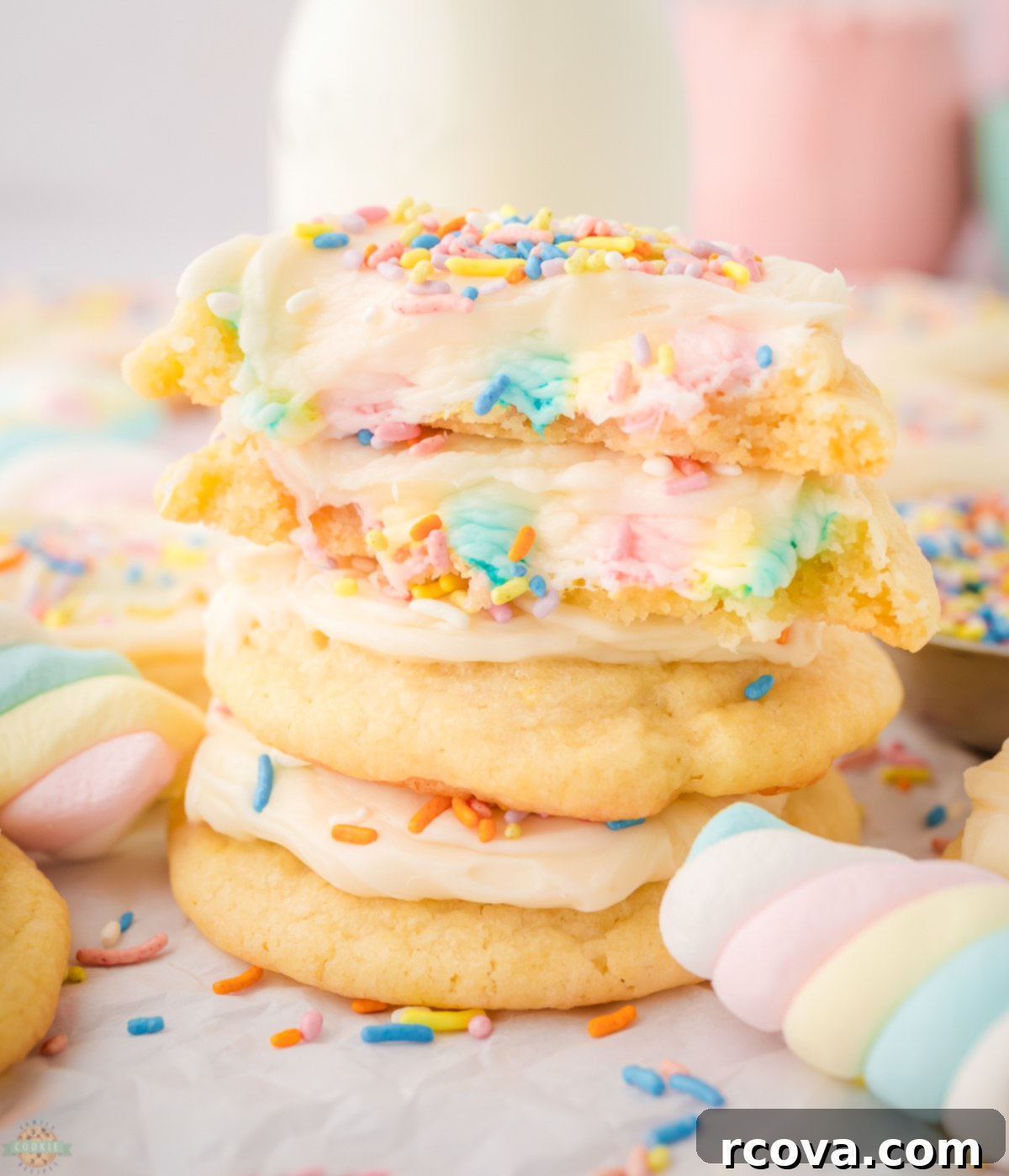 Gooey Marshmallow-Stuffed Cookies 2 Magical Marshmallow Surprise Cookies featuring colorful marshmallows and sprinkles
