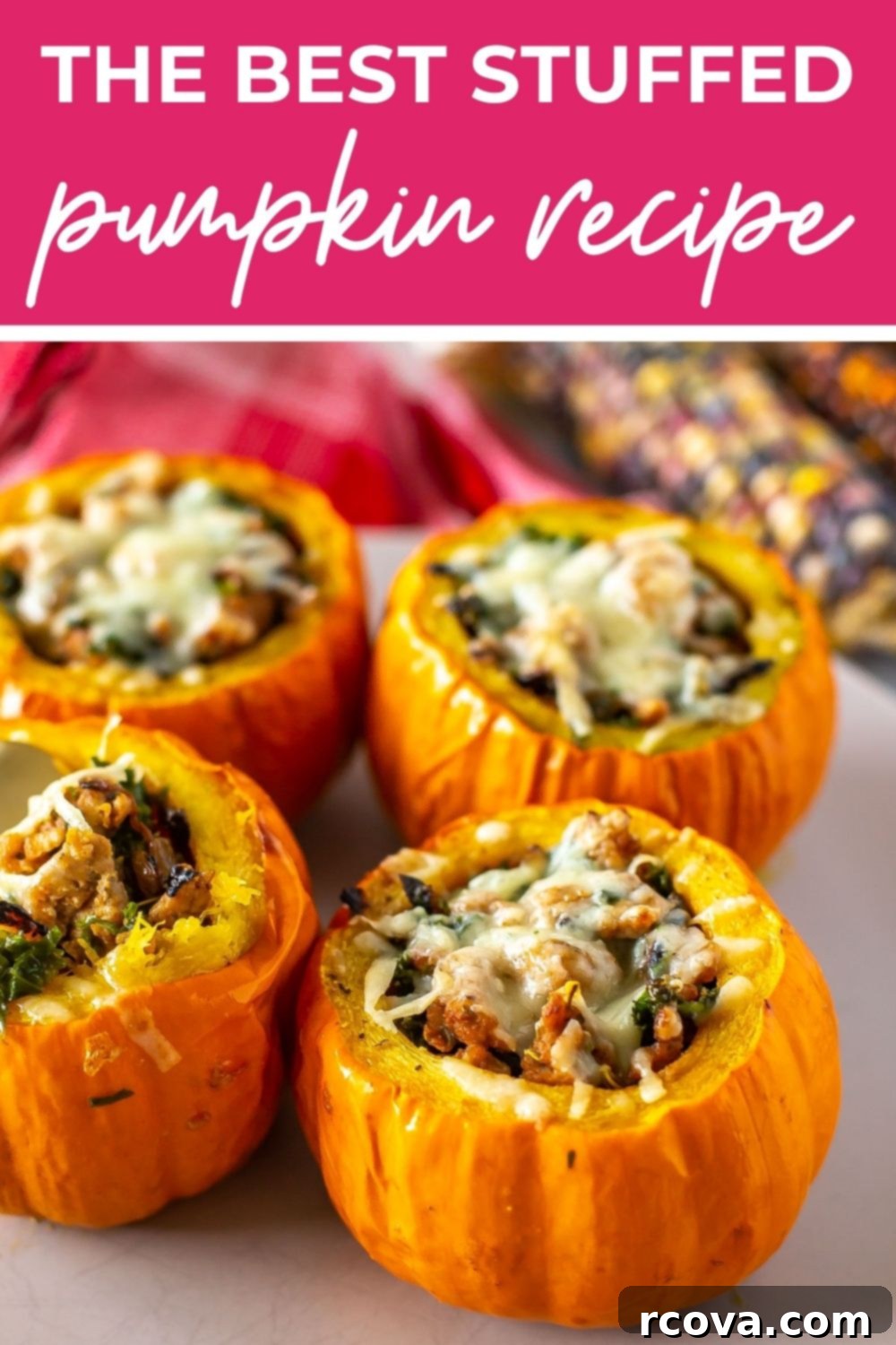 Unutulmaz Balkabağı Dolması Tarifi 12 Mini stuffed pumpkins, with text that says 'The Best Stuffed Pumpkin Recipe'