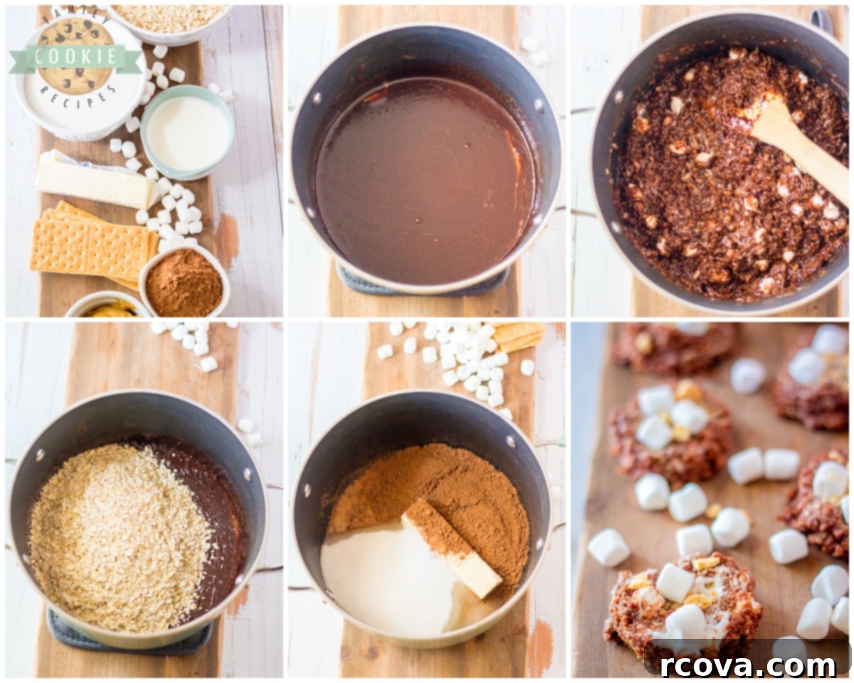 Campfire-Free S'mores Cookies 5 Step-by-step image showing the cookie mixture being dropped onto wax paper.