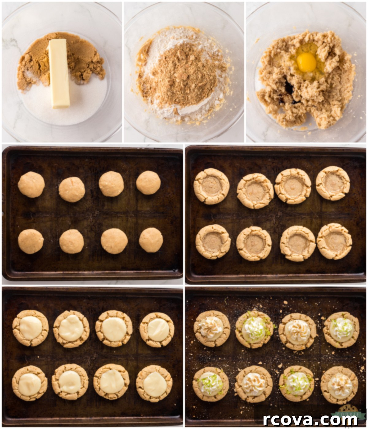 Tangy Key Lime Delights 3 steps to make key lime cookies, showing cookie indents