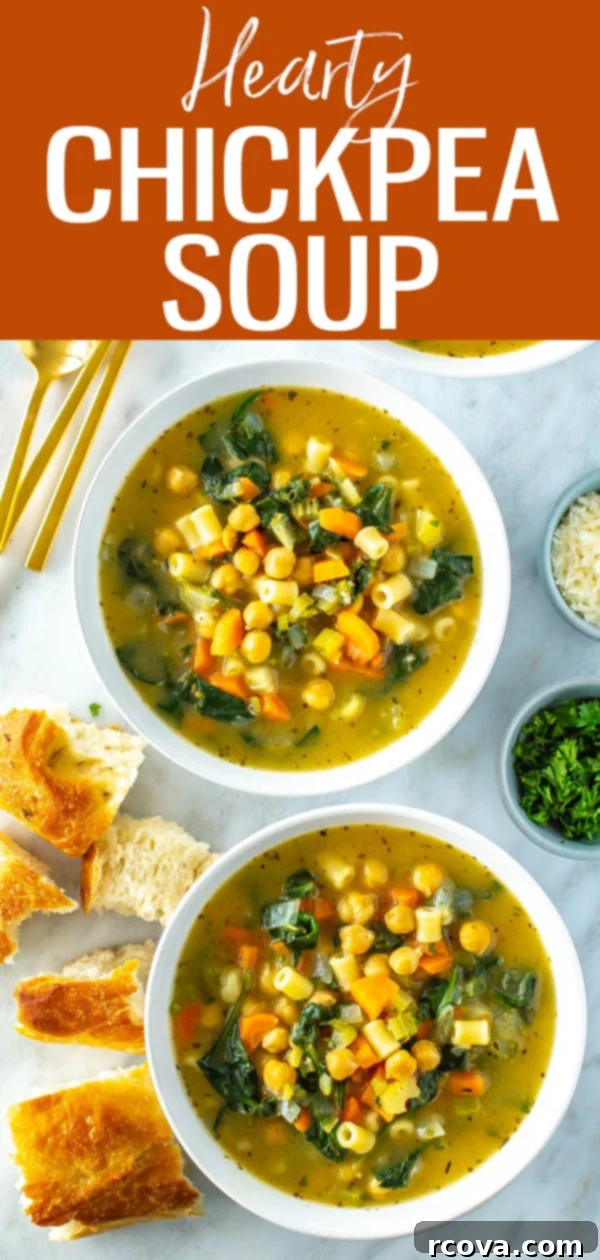 Hearty Chickpea Soup Your Way 12 The Hearty Chickpea Soup is the perfect vegetarian lunch for winter. It has pasta, parmesan, Italian seasoning and spinach in it. #vegetarian #chickpeasoup