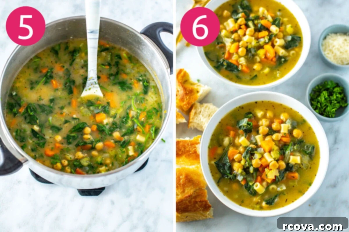 Hearty Chickpea Soup Your Way 7 Steps 5 and 6 for making chickpea soup: cook soup for an additional minute then serve and enjoy!