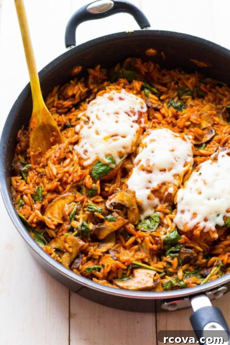 Deliciously Healthy Mushroom Recipes 12 One Skillet Chicken Parmesan Pasta with rich sauce.
