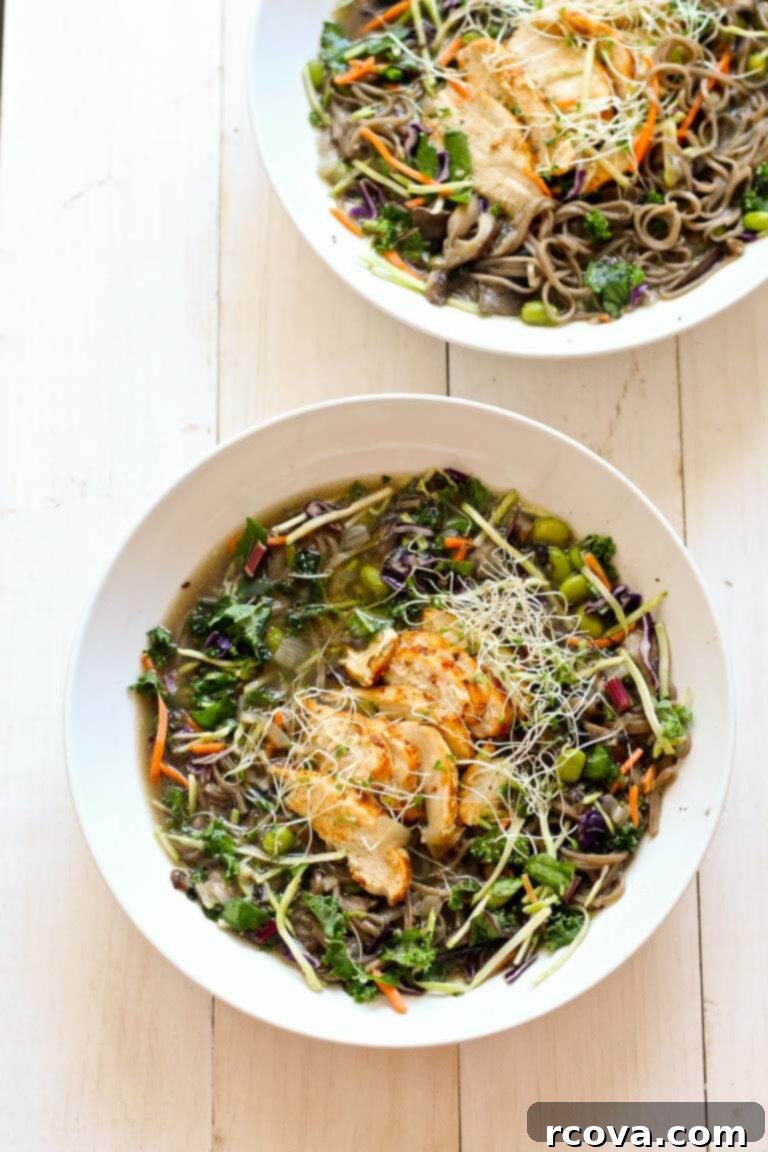 Deliciously Healthy Mushroom Recipes 25 Soba Noodle Broth Bowls with chicken and kale slaw.