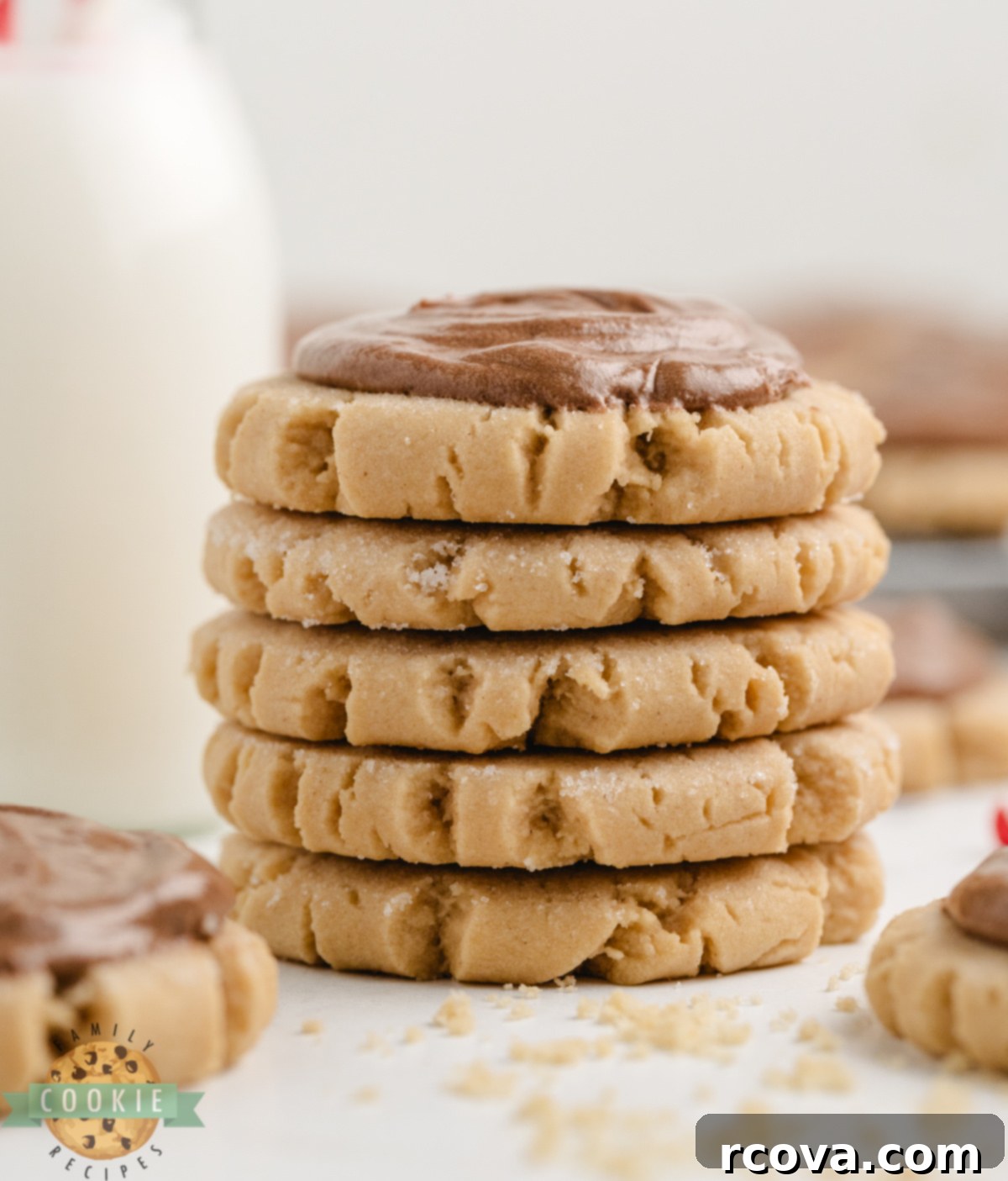Peanut Butter Sugar Cookie Perfection 5 Thick and soft peanut butter cookies with chocolate frosting.