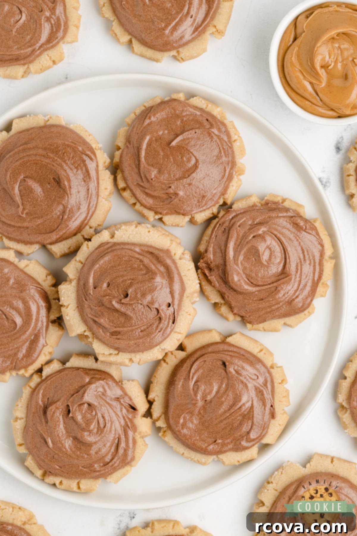 Peanut Butter Sugar Cookie Perfection 9 Peanut Butter Sugar Cookies are soft, thick, and topped with rich chocolate frosting. Easy to make, big batch friendly, and freezer safe!