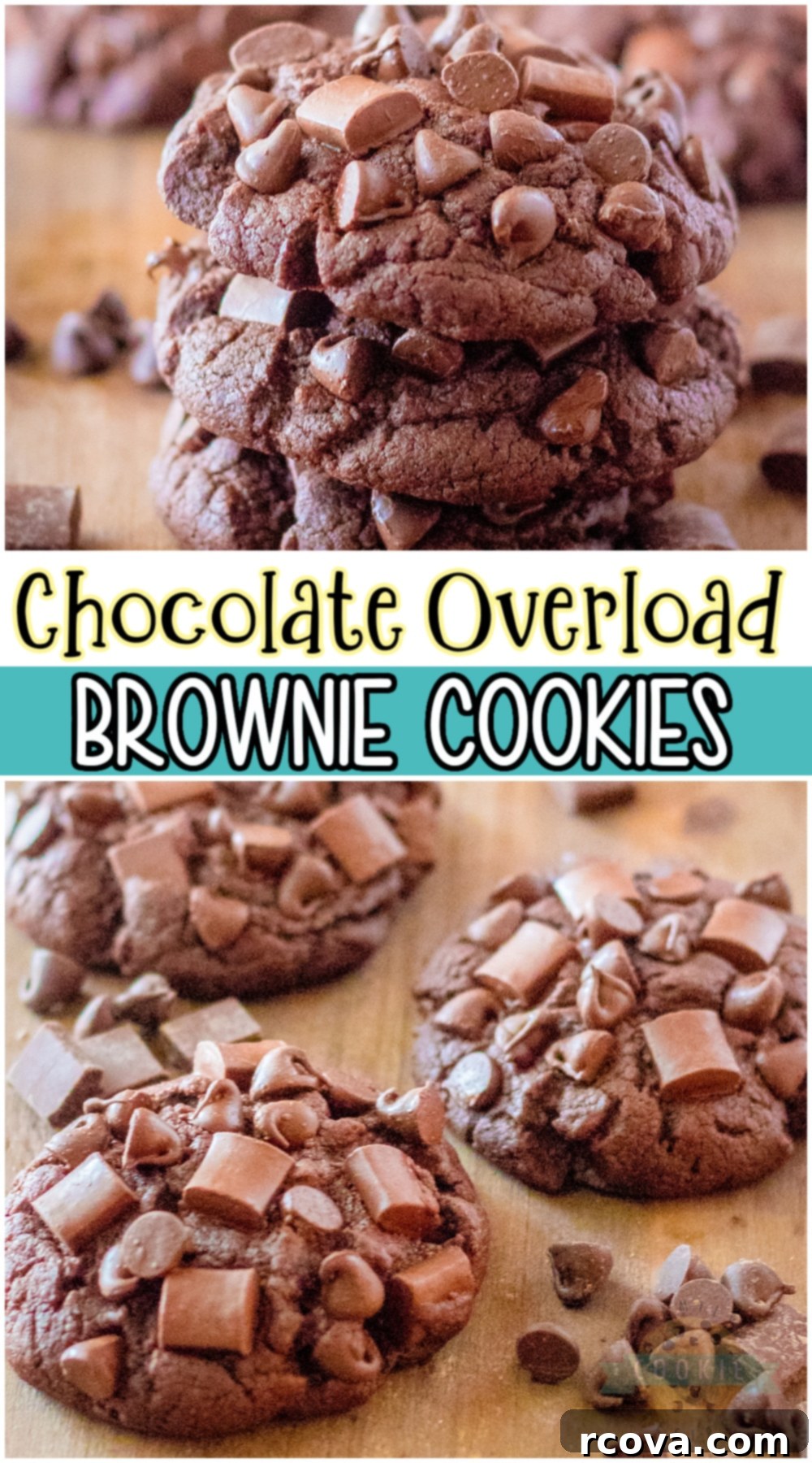 Ultimate Brownie Cookies 12 A Pinterest-ready vertical image showcasing a stack of perfectly baked chocolate brownie cookies with a bite taken out of one, revealing its luscious, fudgy interior.
