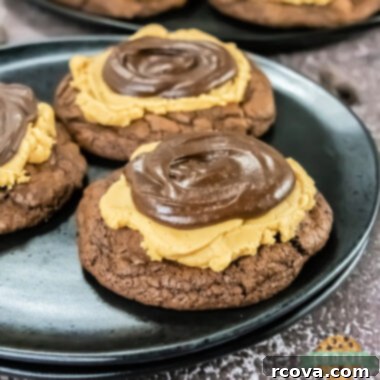 Peanut Butter Fudge Brownie Cookies 7 Crumbl Copycat Buckeye Brownie Cookies: A recipe for a fudgy chocolate base, peanut butter frosting, and ganache topping.