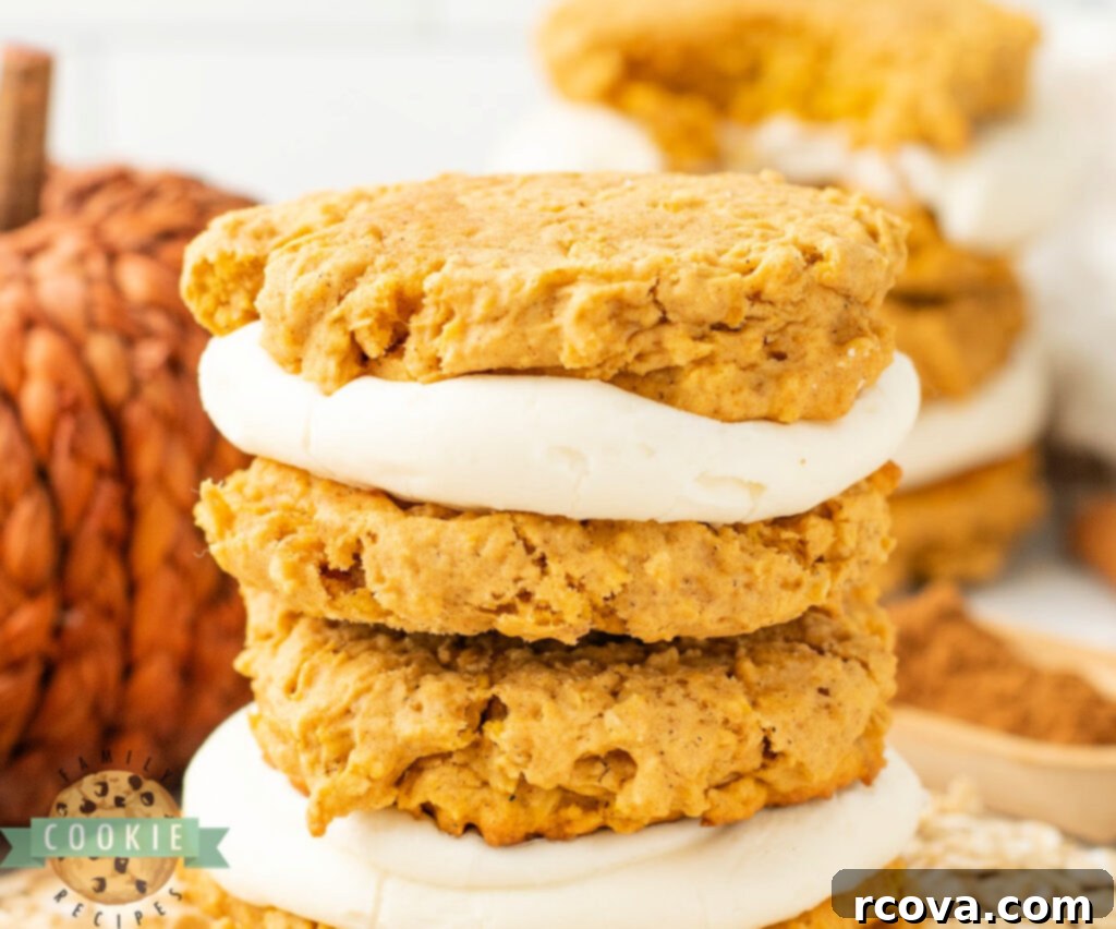 Pumpkin Spice Oatmeal Creamwiches 2 These Pumpkin Oatmeal Cream Pies are soft, chewy, and spiced with pumpkin, cinnamon & nutmeg, then filled with sweet cream cheese frosting.