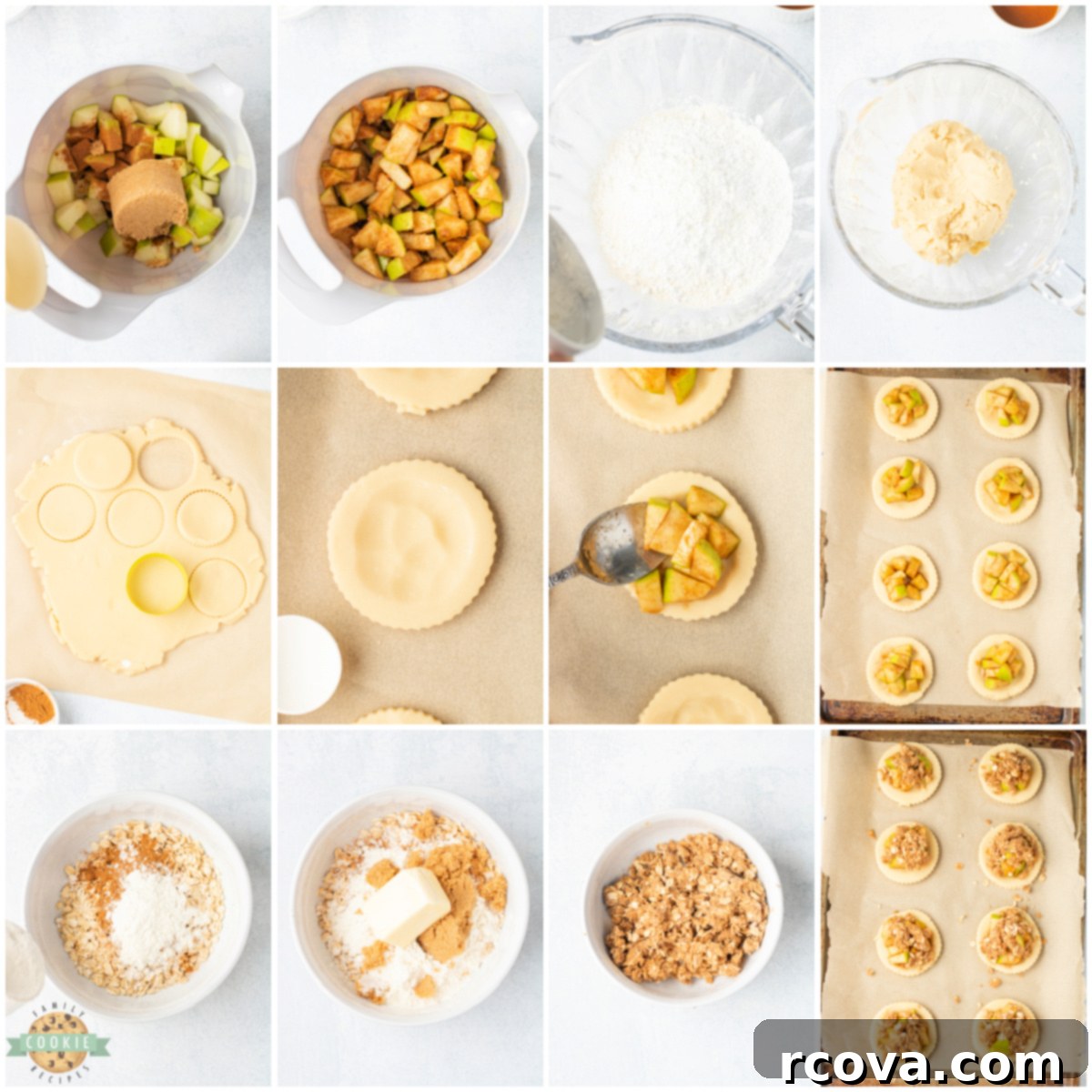 Spiced Apple Crumble Cookies 4 Step-by-step instructions on how to make Apple Crumble Cookies, showing various stages of preparation.