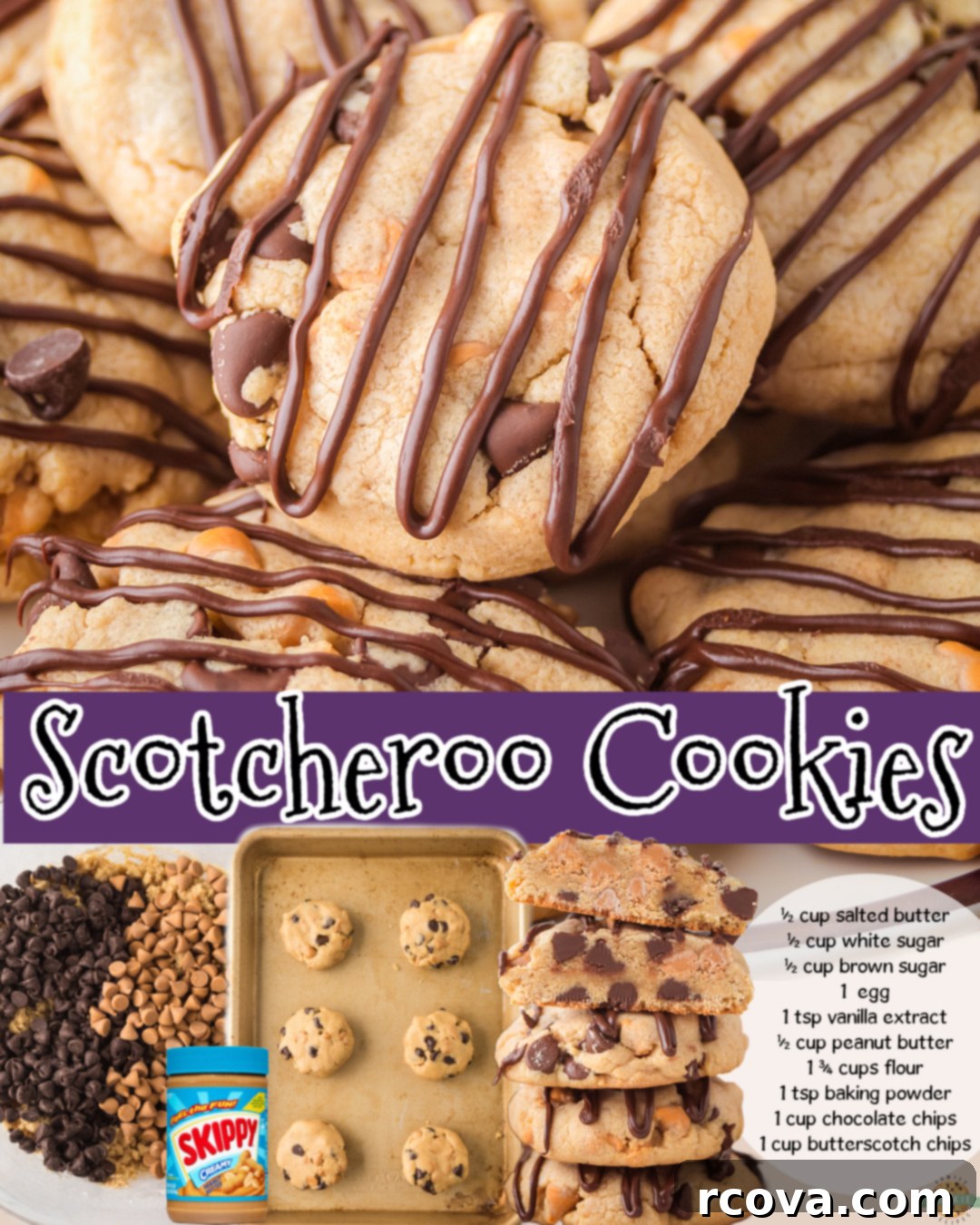 Ultimate No-Bake Scotcheroo Bars 7 Scotcharoo Cookies have that iconic peanut butter flavor, loaded with both chocolate and butterscotch chips, then finished with a chocolate drizzle! Your favorite krispie treat in cookie form!