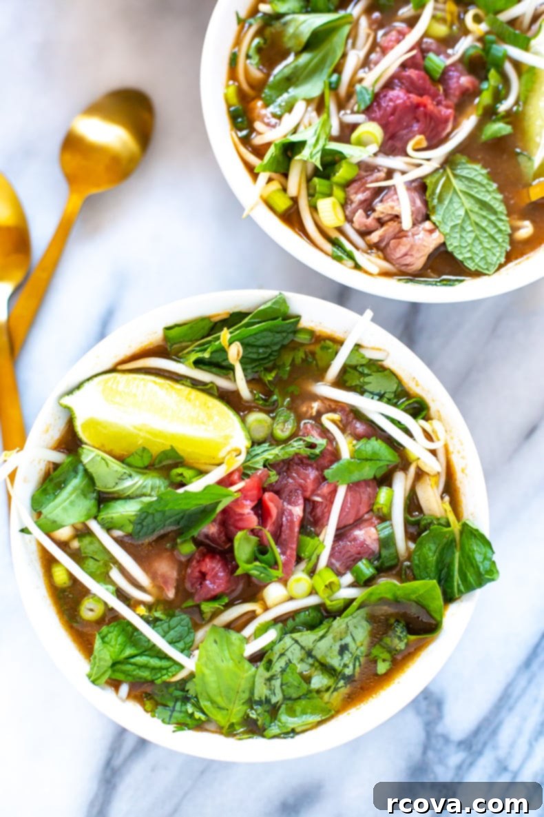Savory Vietnamese Beef Noodle Bowl 7 Beautifully presented bowl of Beef Noodle Soup with fresh garnishes, ready to serve.