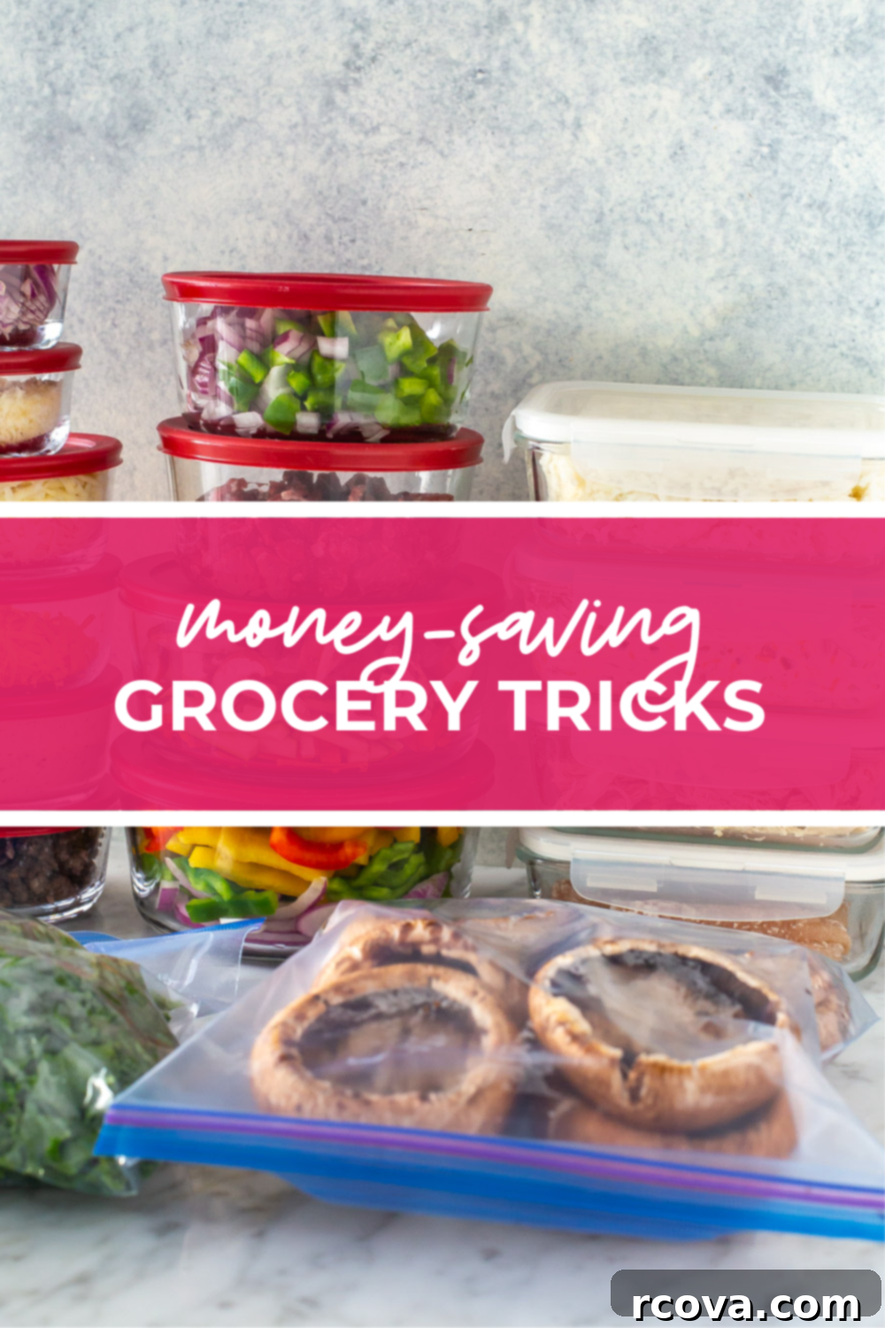 12 Grocery Hacks to Save Big in 2025 9 Meal prepped foods ready for storage, like mushrooms and chopped vegetables