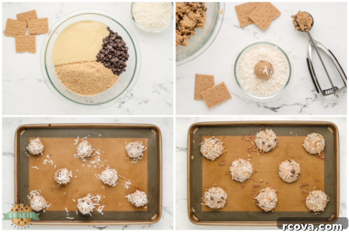 Tropical Graham Coconut Delights 4 Step by step instructions on how to make Graham Cracker Coconut Cookies.