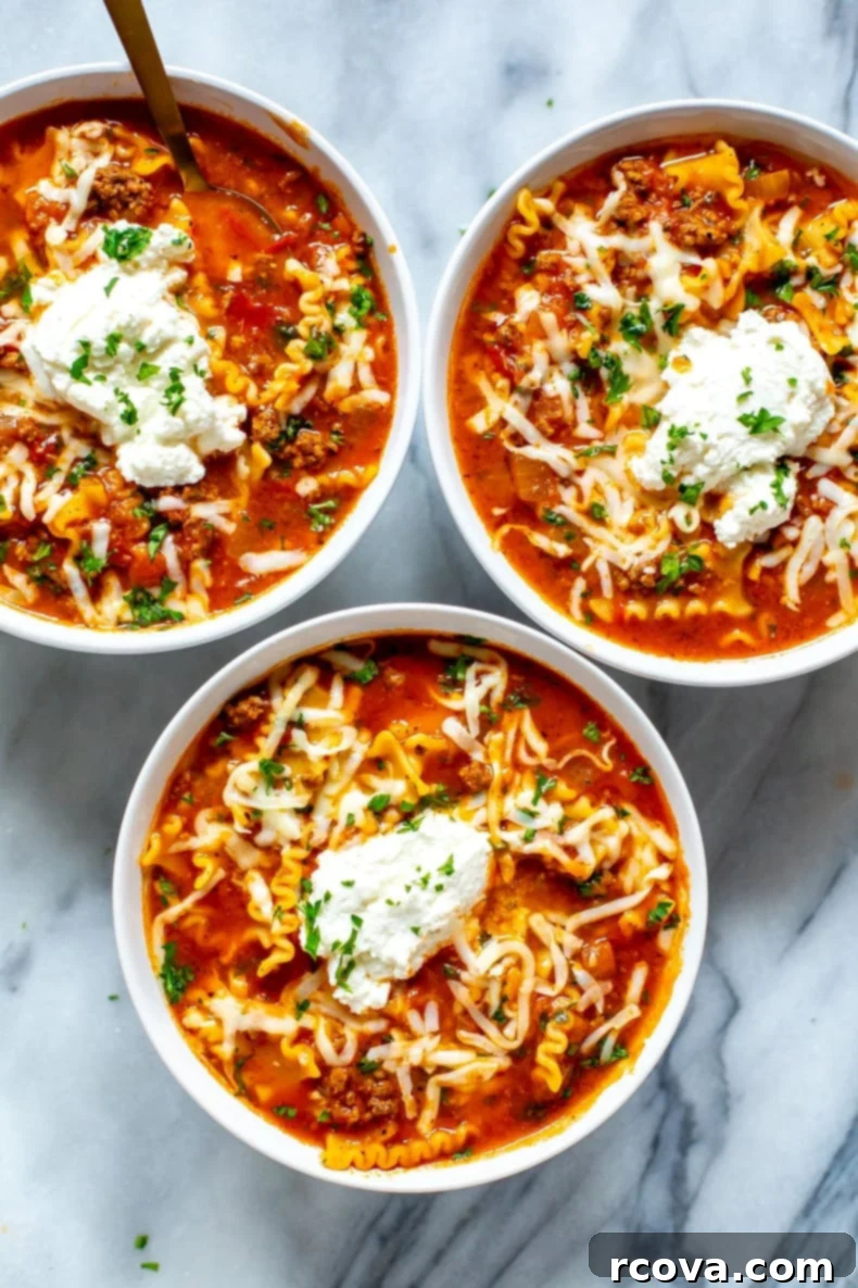 20 No-Fuss Slow Cooker Soup Recipes 9 Rich and savory 30-Minute One Pot Lasagna Soup, topped with cheese and fresh herbs.