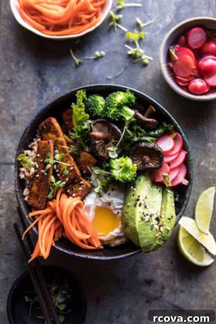 Tofu Transformed: 17 Irresistible Dishes 9 Superfood Bibimbap with crispy tofu and various vegetables.