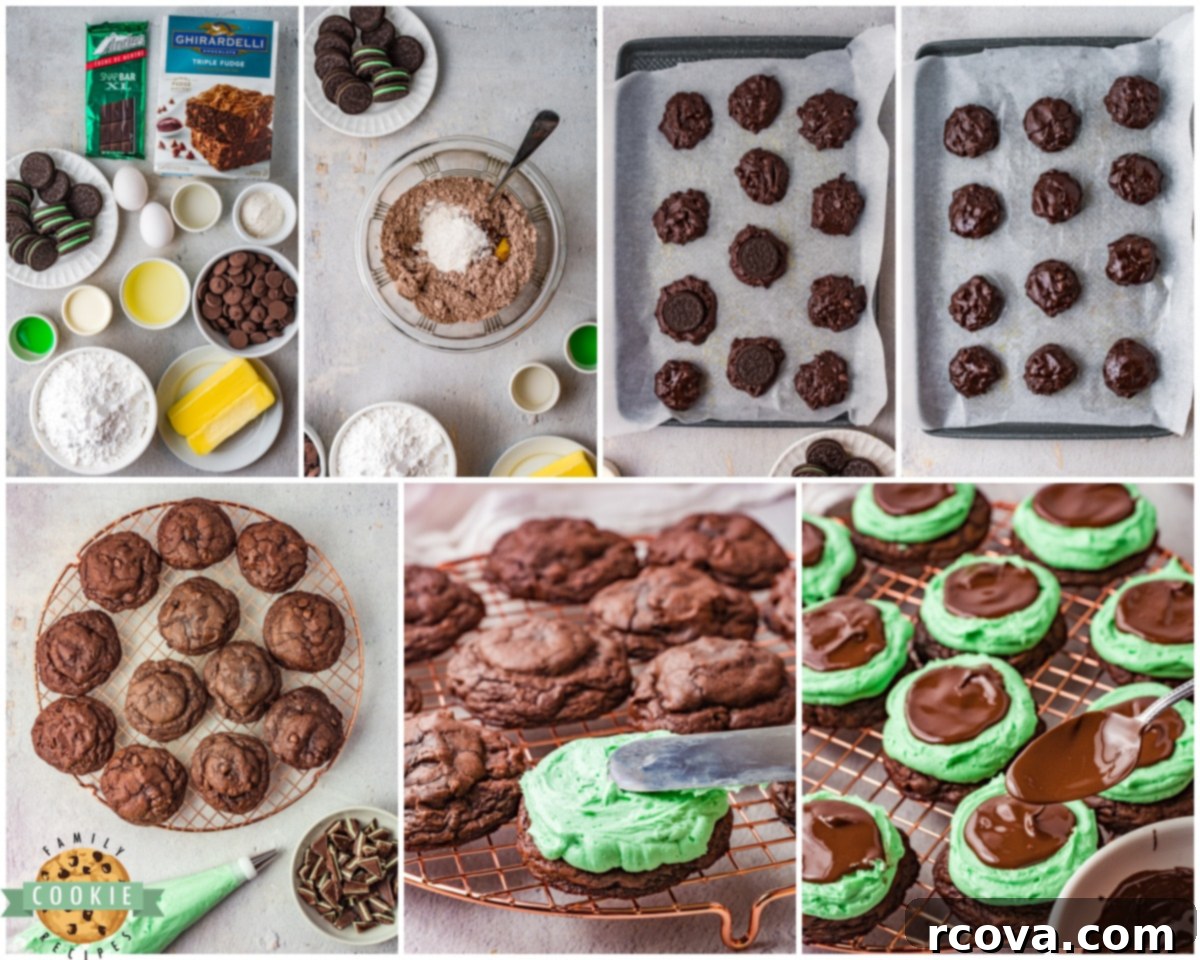 Grasshopper Delights 5 Ingredients laid out for making Grasshopper Cookies, including brownie mix, eggs, oil, Oreos, butter, powdered sugar, and mint extract.