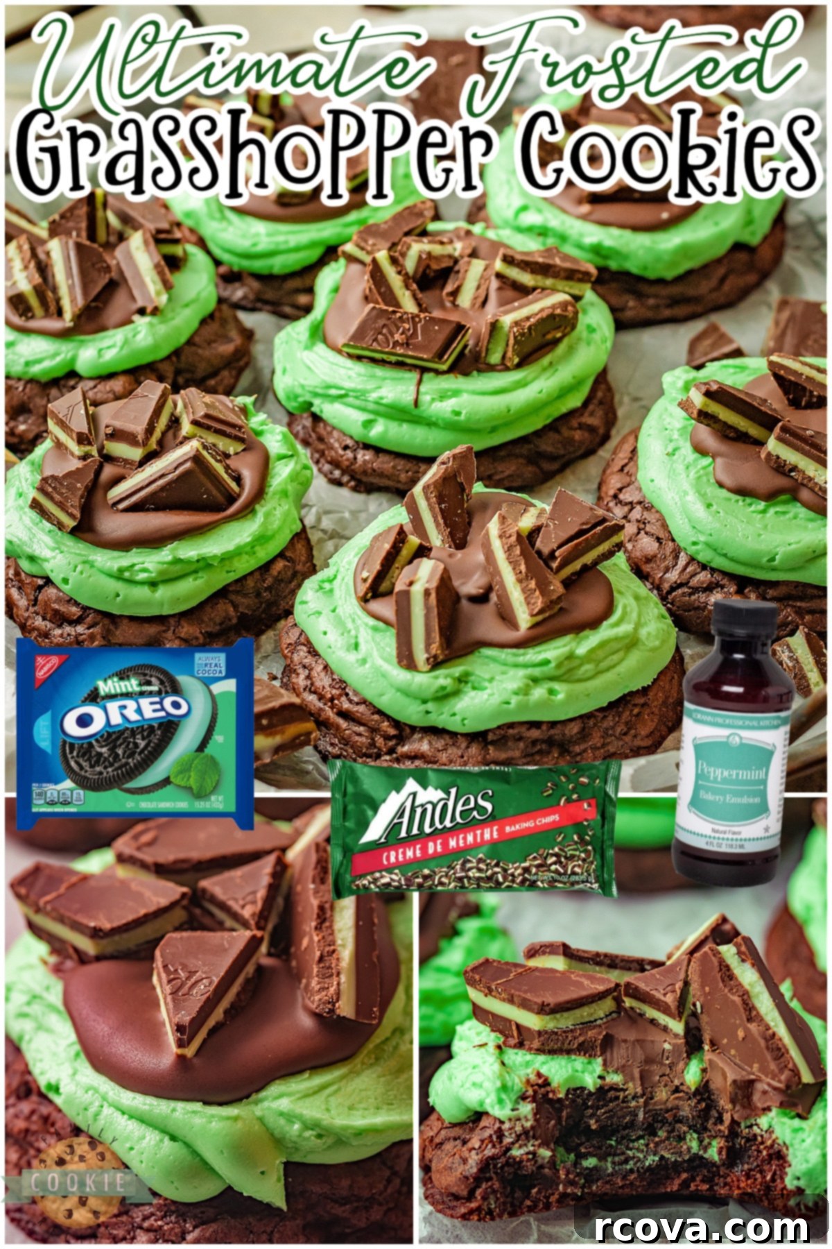 Grasshopper Delights 8 A collage of various Grasshopper Cookie images, including close-ups and a full plate.