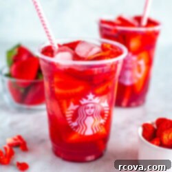 DIY Starbucks Strawberry Acai Refresher 11 Two glasses of copycat Starbucks strawberry acai refresher.