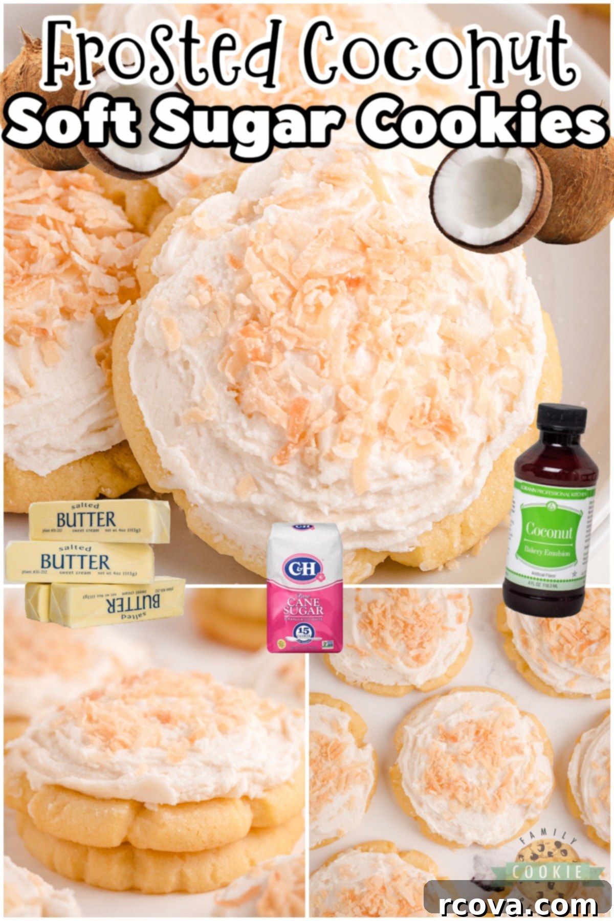 Tropical Coconut Cookies 9 Collage of Frosted Coconut Sugar Cookies