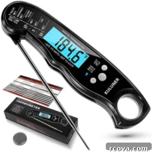 Ultimate Kitchen Setup 22 A black digital meat thermometer, for precise temperature control in cooking.