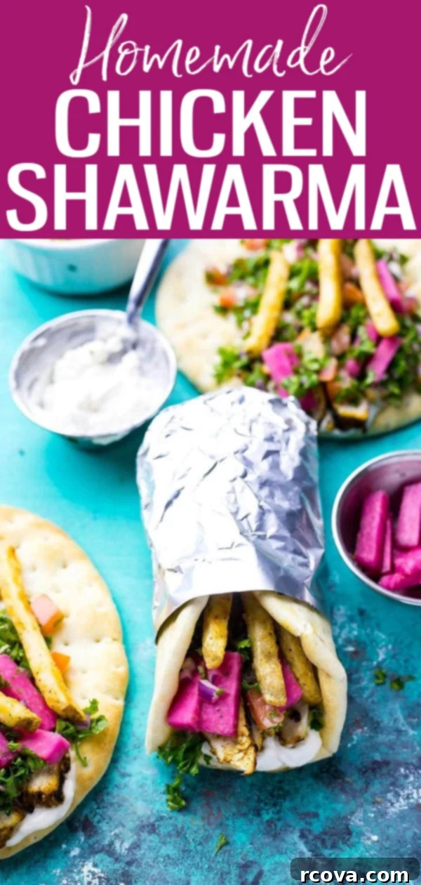 Shawarma Perfection From Your Own Kitchen 10 This is the Best Homemade Chicken Shawarma made with taboule, homemade garlic sauce and pickled turnips, all stuffed into a warm pita. #chickenshawarma