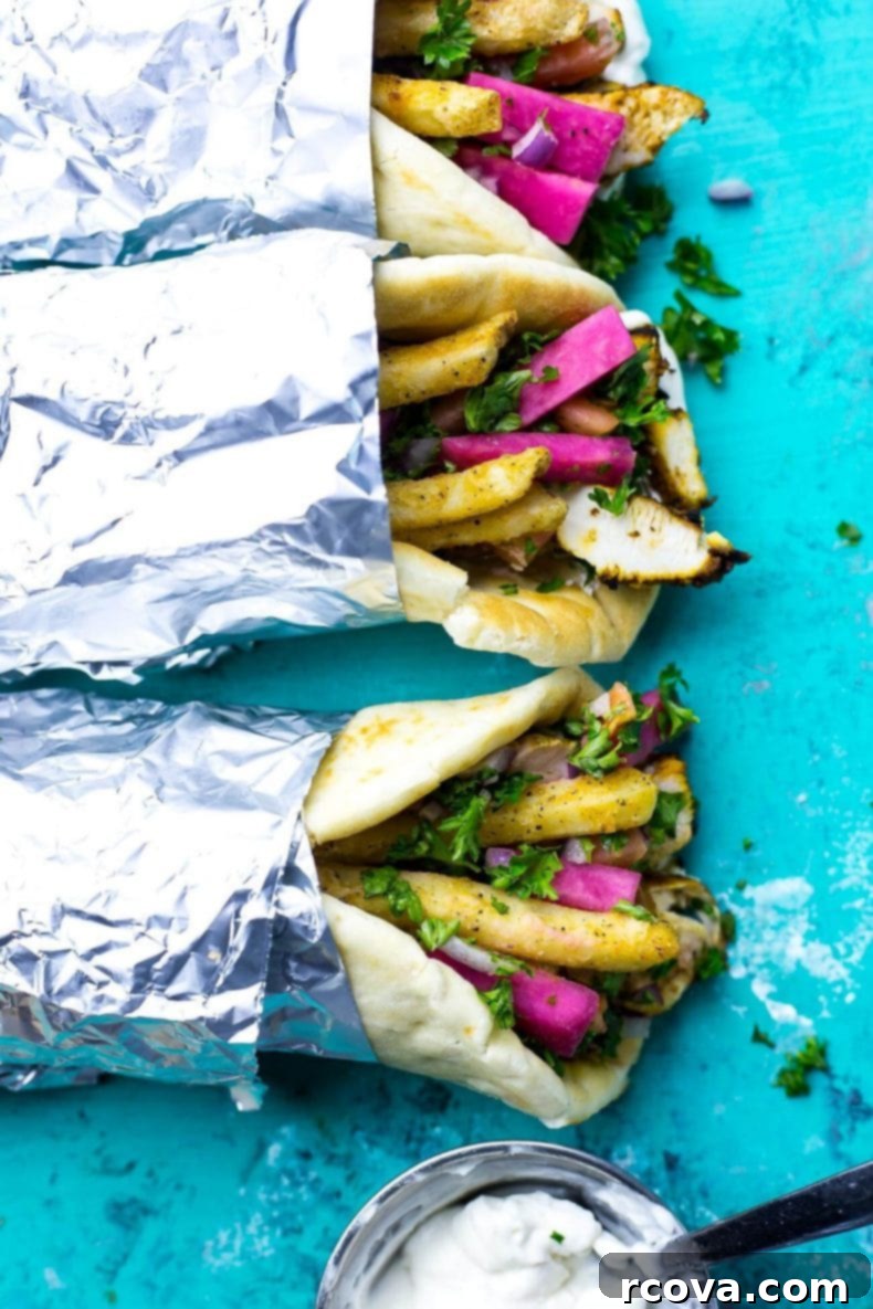 Shawarma Perfection From Your Own Kitchen 4 This Chicken Shawarma recipe comes complete with taboule, homemade vegan garlic sauce and pickled turnips all stuffed into a warm pita. It's a surprisingly healthy copy cat!