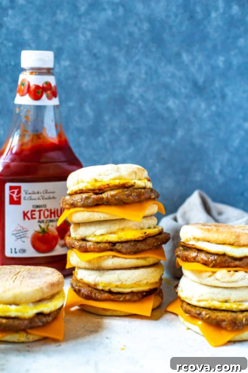 35+ Healthy and Easy Recipes Under 500 Calories 16 A delicious and healthier Meal Prep Egg and Sausage McMuffin, a fantastic copycat of the classic fast-food breakfast.