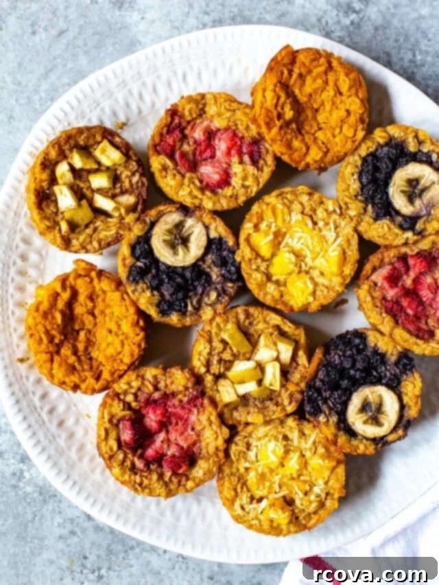 35+ Healthy and Easy Recipes Under 500 Calories 4 A tray of various Meal Prep Baked Oatmeal Cups, showing different flavors and textures, perfect for a quick breakfast.