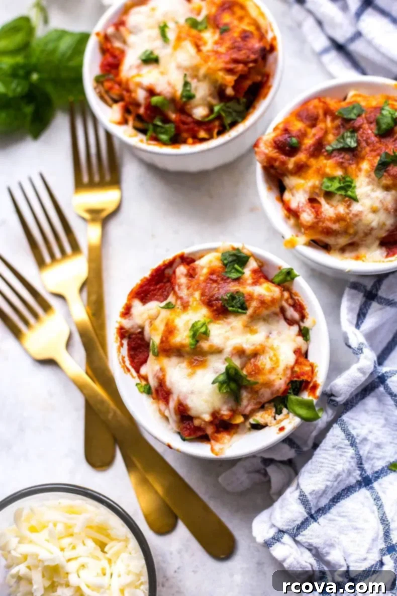 35+ Healthy and Easy Recipes Under 500 Calories 34 Adorable mini vegetable lasagnas baked in individual ramekins, offering a perfect single-serving portion of comfort food.