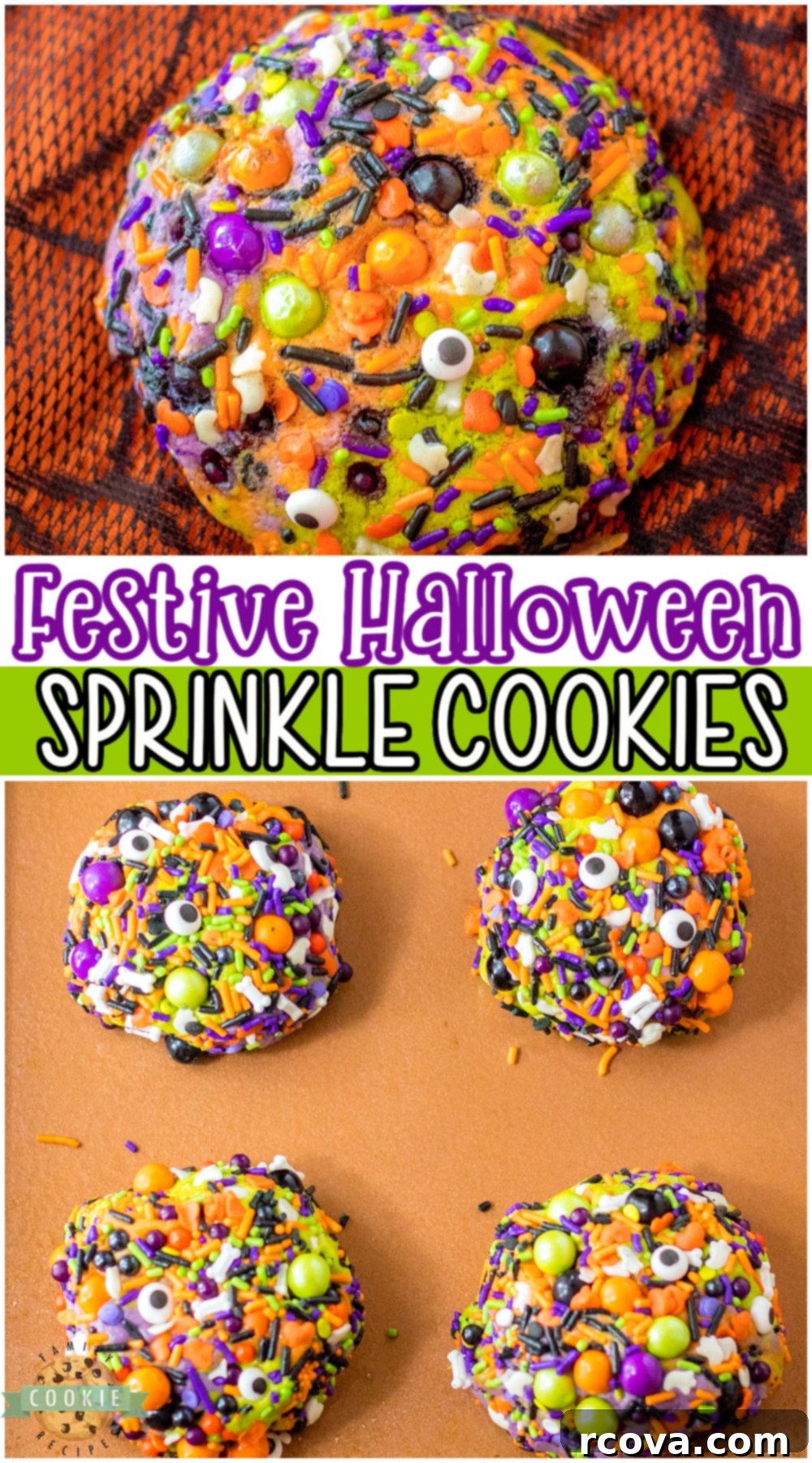 Bewitching Sprinkle Bites 11 A close-up shot of a Halloween Sprinkle Cookie on a white background.