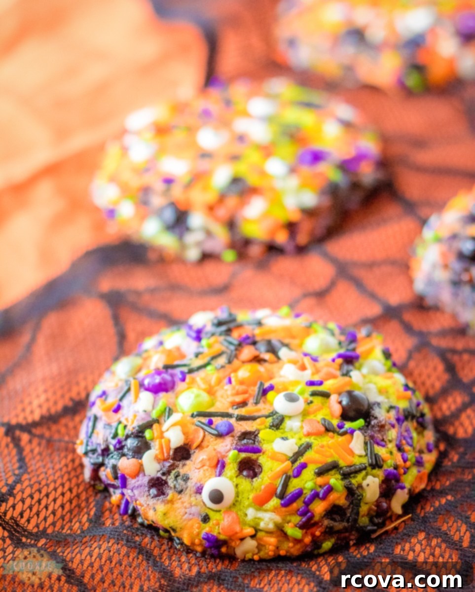 Bewitching Sprinkle Bites 4 Ingredients for Halloween Sprinkle Cookies, including food coloring and sprinkles.