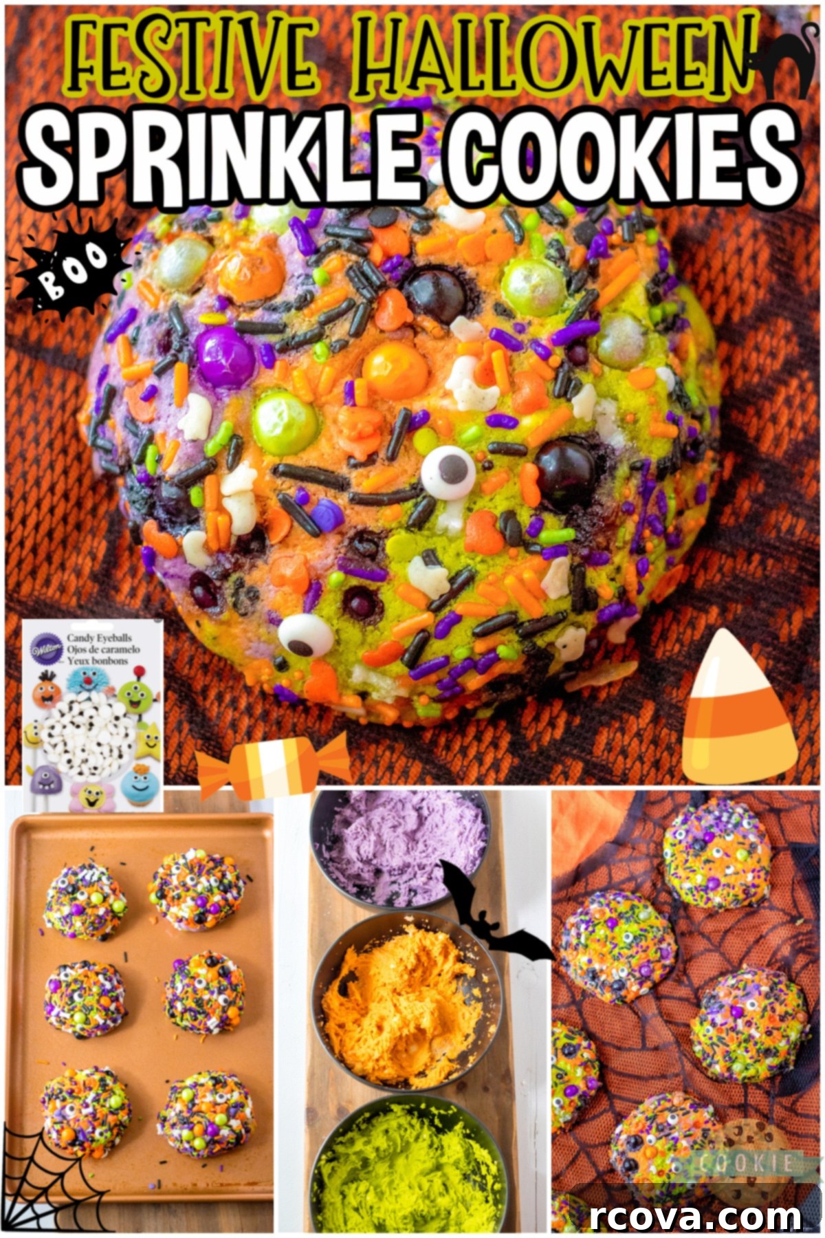 Bewitching Sprinkle Bites 6 Assorted Halloween Sprinkle Cookies on a cooling rack.