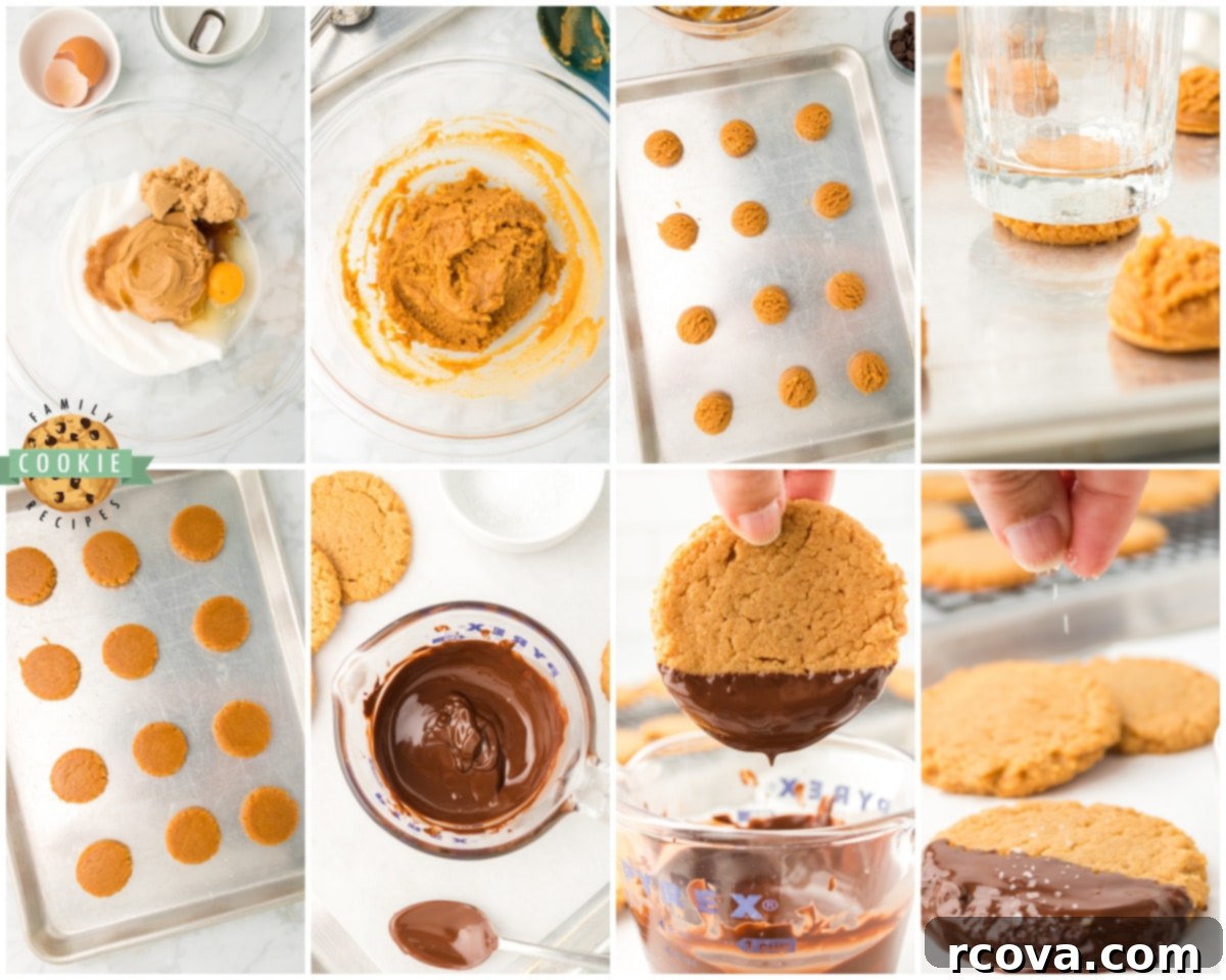 Irresistibly Chewy Peanut Butter Bliss 5 Process shot of flattening peanut butter cookie dough.