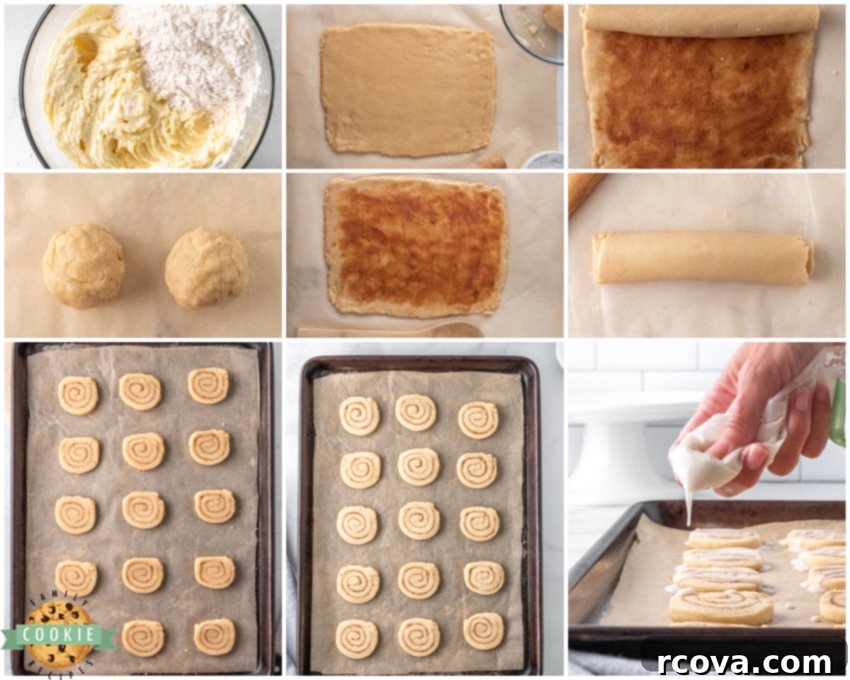 Cinnamon Bun Bliss Cookies 5 Step-by-step image showing dough being rolled with cinnamon sugar filling.