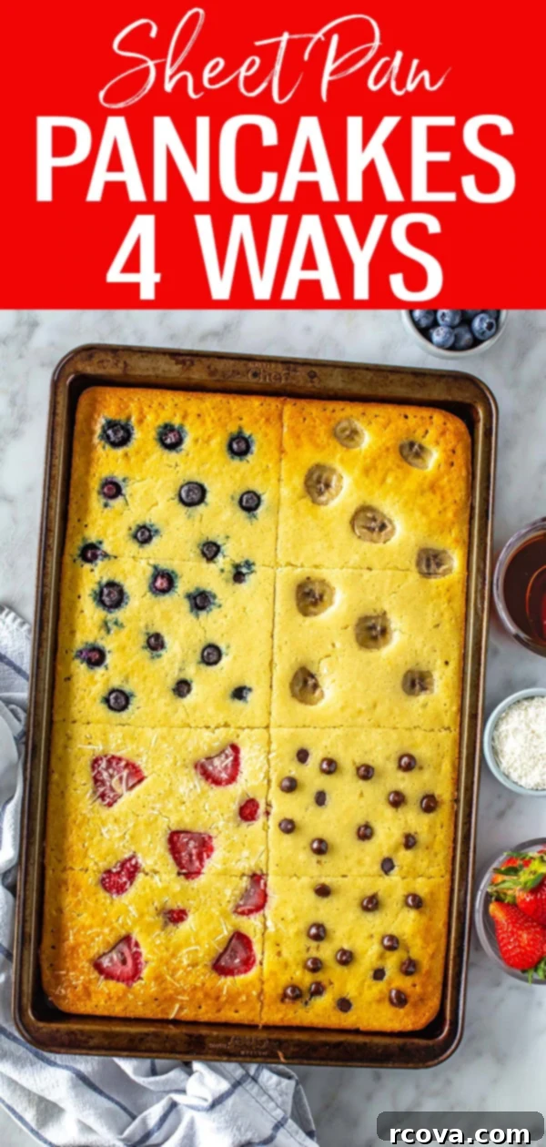 Sheet Pan Pancakes 4 Ways 12 These Sheet Pan Pancakes are an easy way to cook breakfast for a crowd or meal prep for the week! Mix & match toppings to your heart's desire.