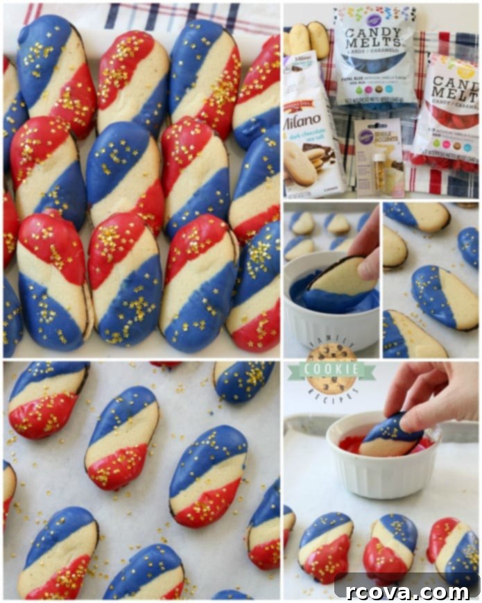 Effortless Fourth of July Cookies 5 How to make simple & easy 4th of July cookies from Milanos and melting chocolate. Recipe from Family Cookie Recipes