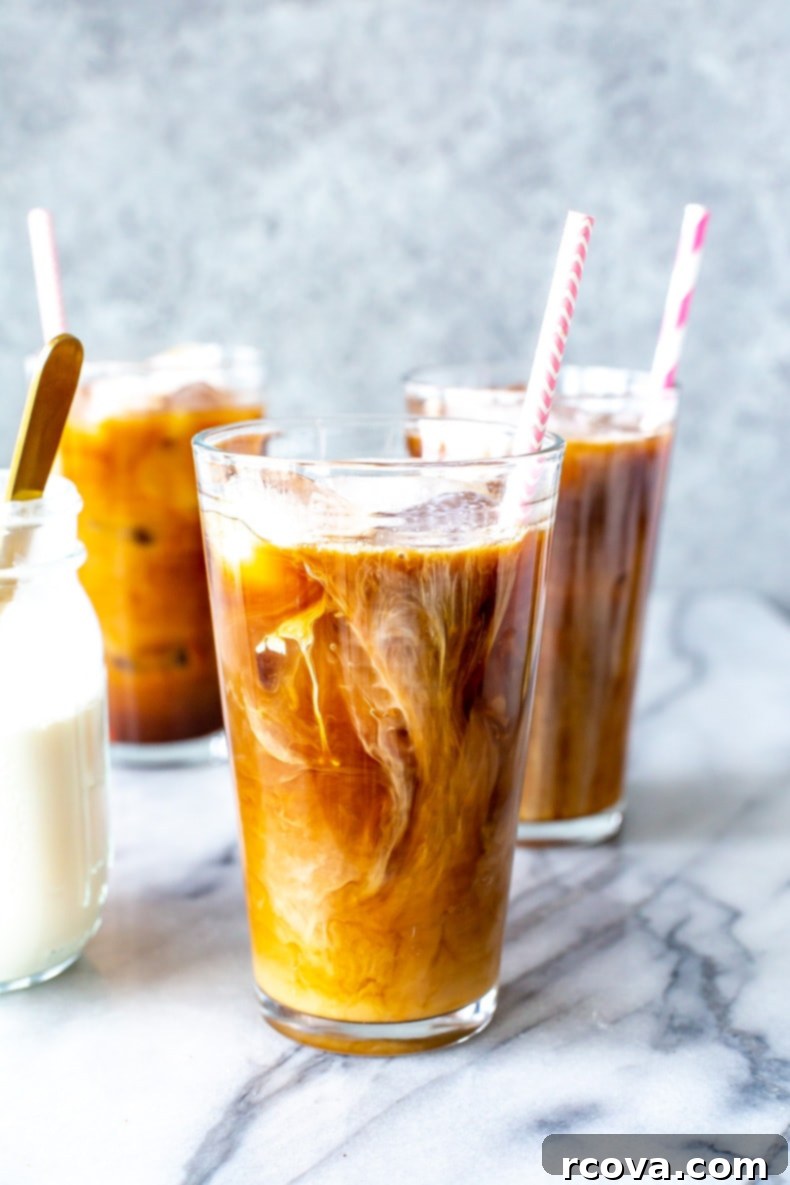 Make Your Own Starbucks Summer Drinks At Home 8 A glass of homemade Vanilla Sweet Cream Cold Brew, with creamy foam on top.