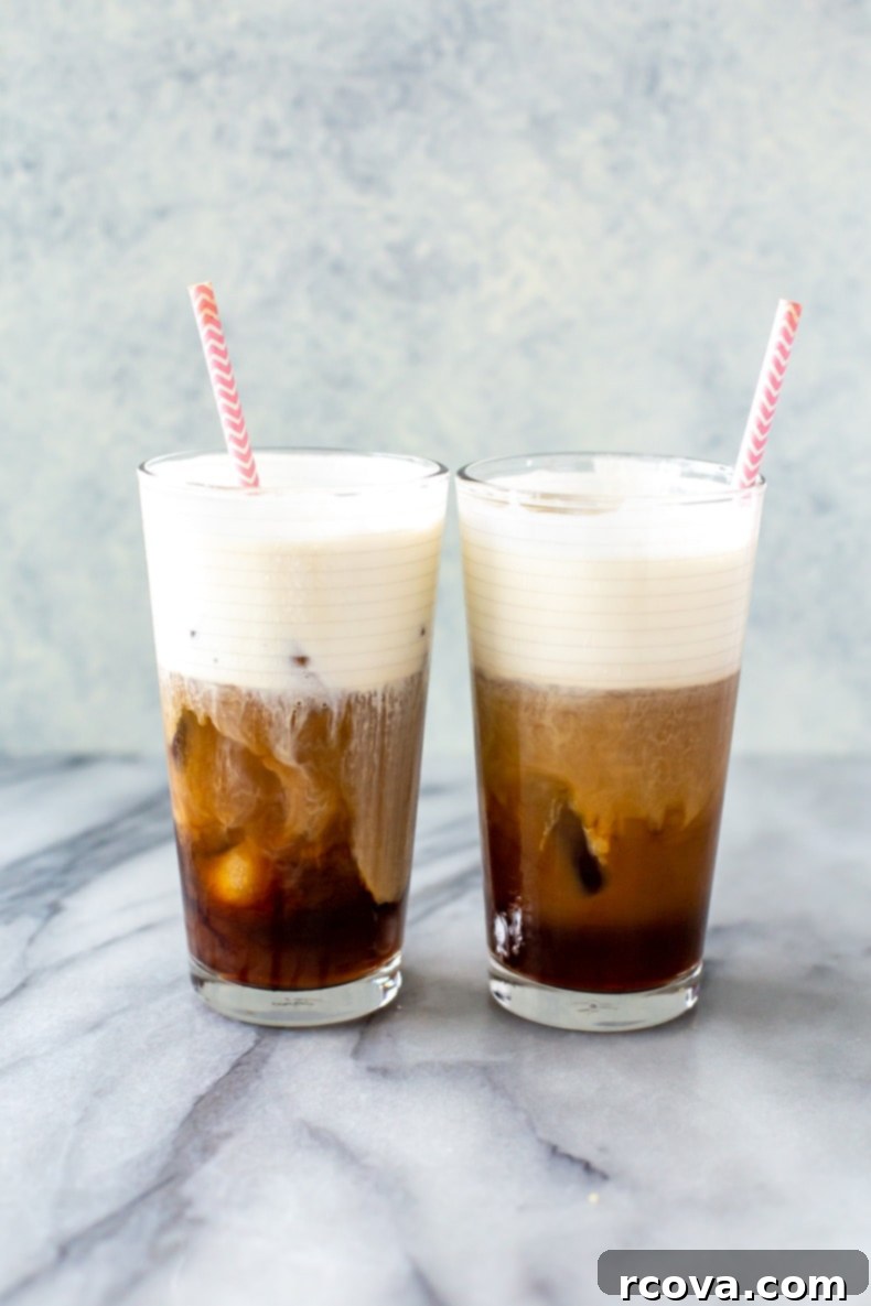 Make Your Own Starbucks Summer Drinks At Home 9 A glass of homemade Salted Caramel Cream Cold Brew with a swirl of salted foam.