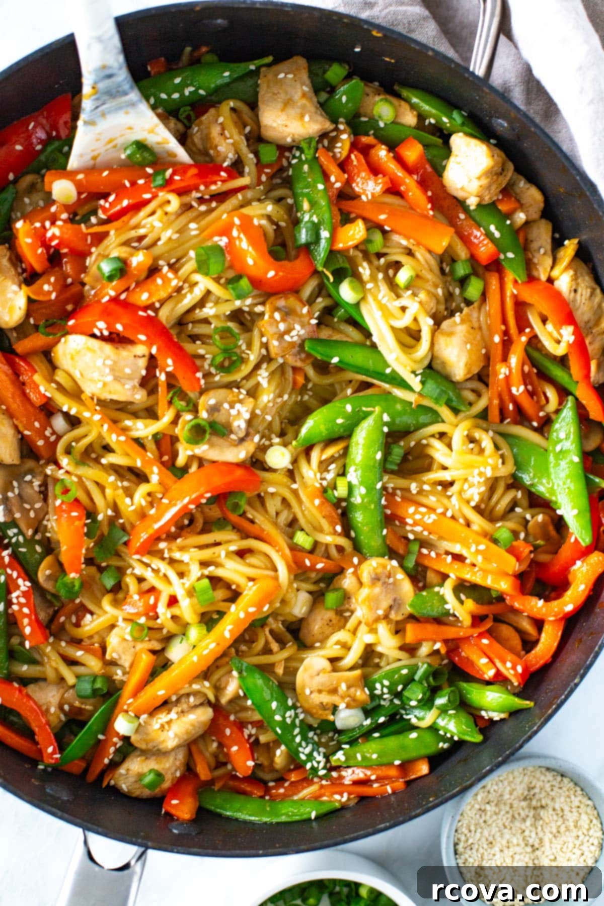 Recipes and Meal Planning for Two 21 A close-up of chicken lo mein in a skillet.