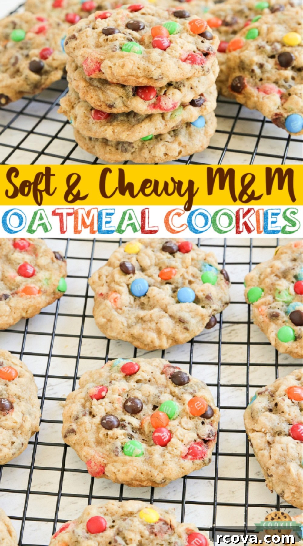 Colorful M and M Oatmeal Cookies 9 A plate of freshly baked, soft, and chewy M&M Oatmeal Cookies.