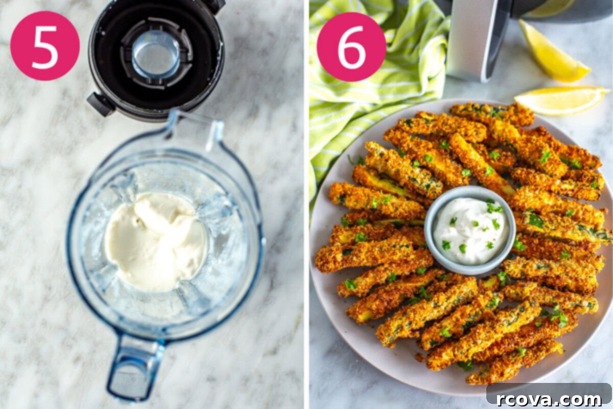 Perfectly Crispy Air Fryer Zucchini Fries 7 Steps 5 and 5 for making Air Fryer Zucchini Fries: Make garlic aioli and serve.