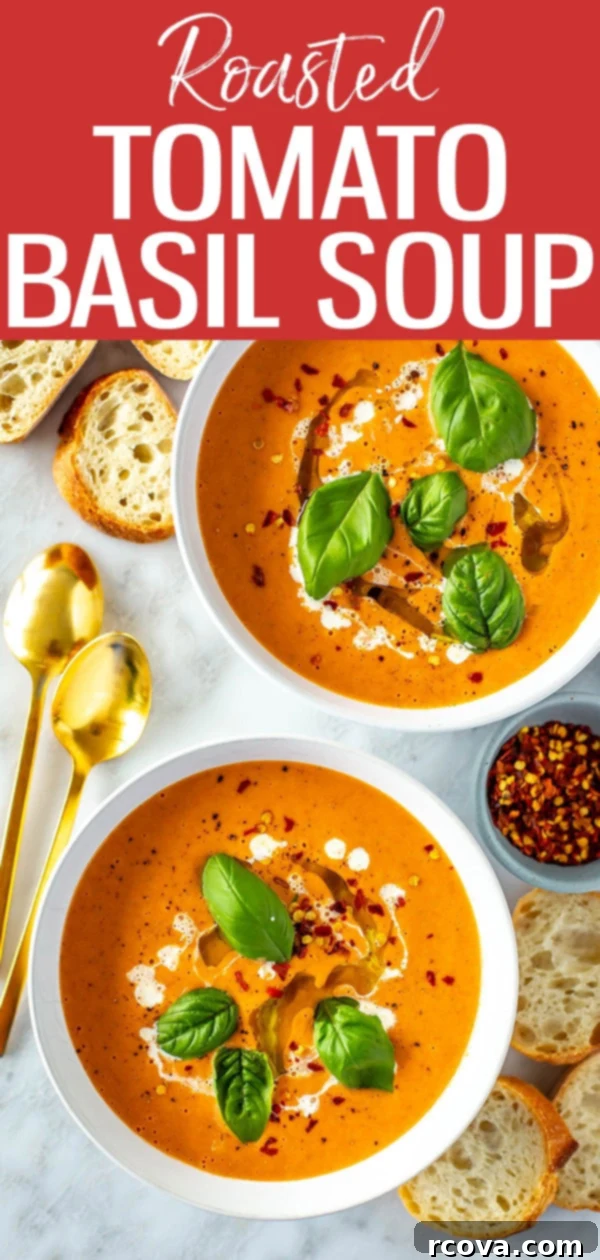 Sun-Kissed Roasted Tomato Basil Bliss 11 This homemade Roasted Tomato Basil Soup is an easy and delicious meal to make during tomato season! It's super flavourful with fresh herbs. #tomatosoup #soup