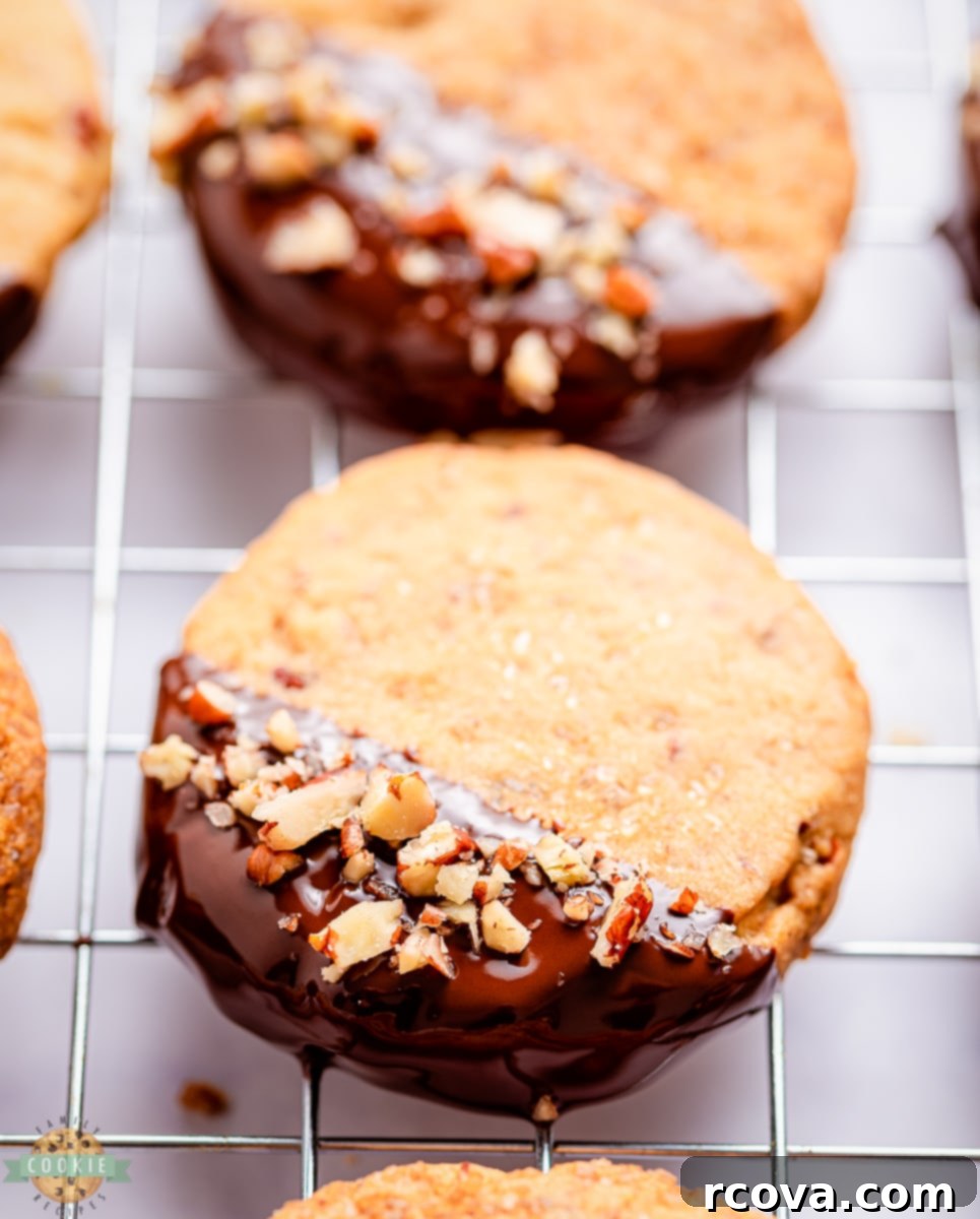 Pecan Shortbread Cookies 2 pecan sandies dipped in chocolate and sprinkled with pecans