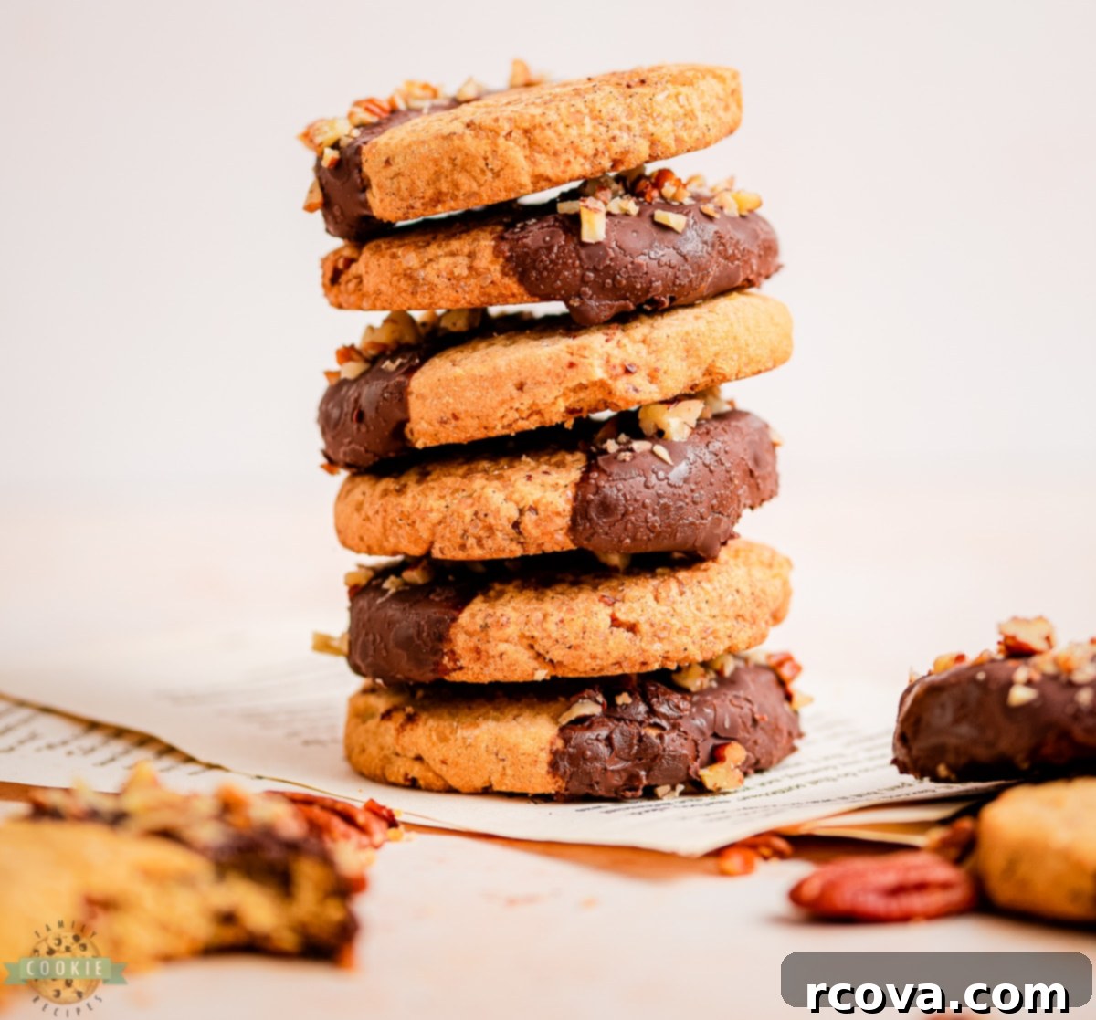 Pecan Shortbread Cookies 7 Pecan Sandies stacked on a plate