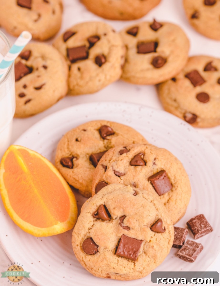 Spiced Citrus Chocolate Chip Cookies 3 Orange chocolate chip cookies on a cooling rack, showcasing their perfect texture.